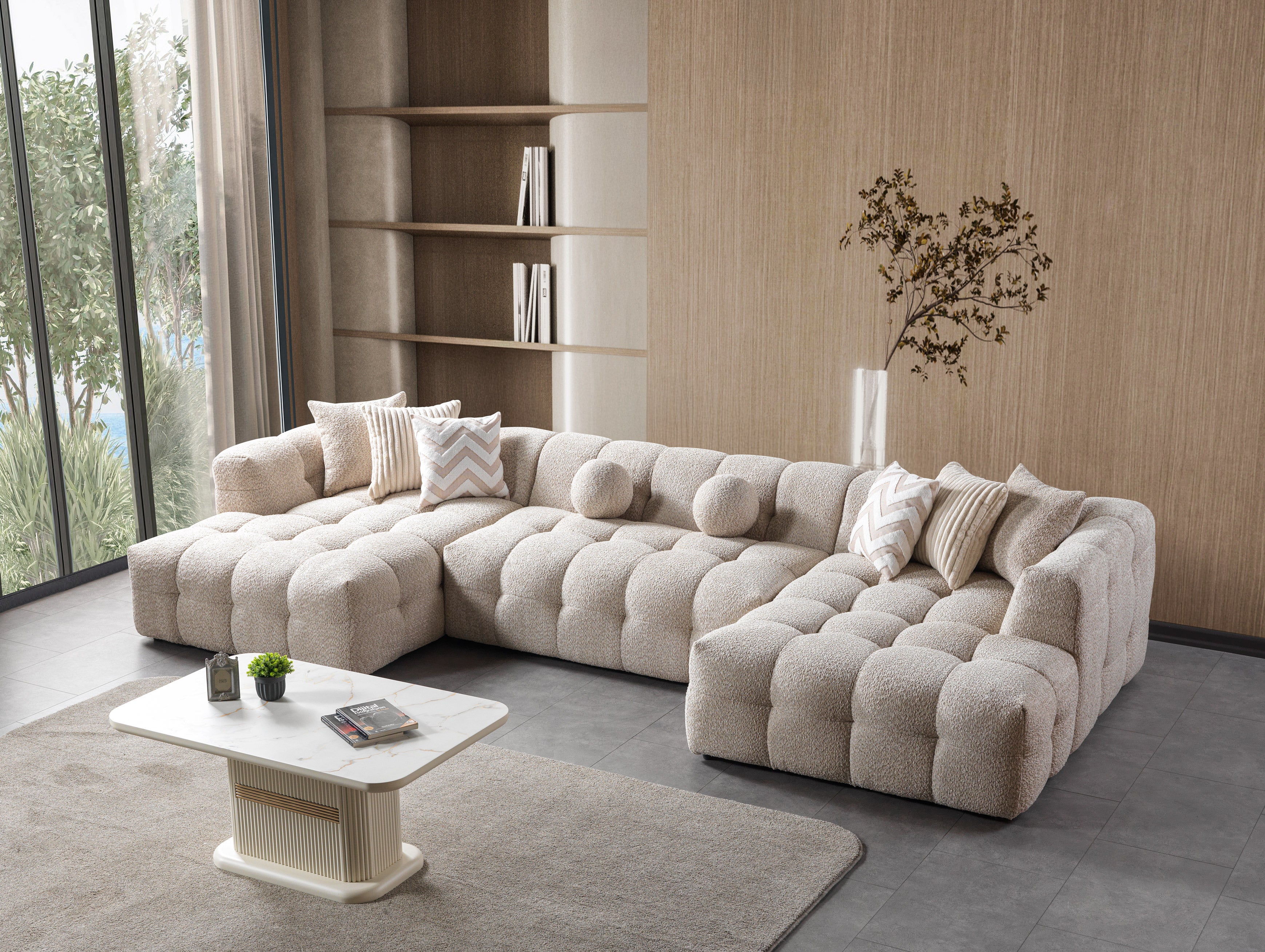 Ivy Sand Boucle Double Chaise Sectional, view 3