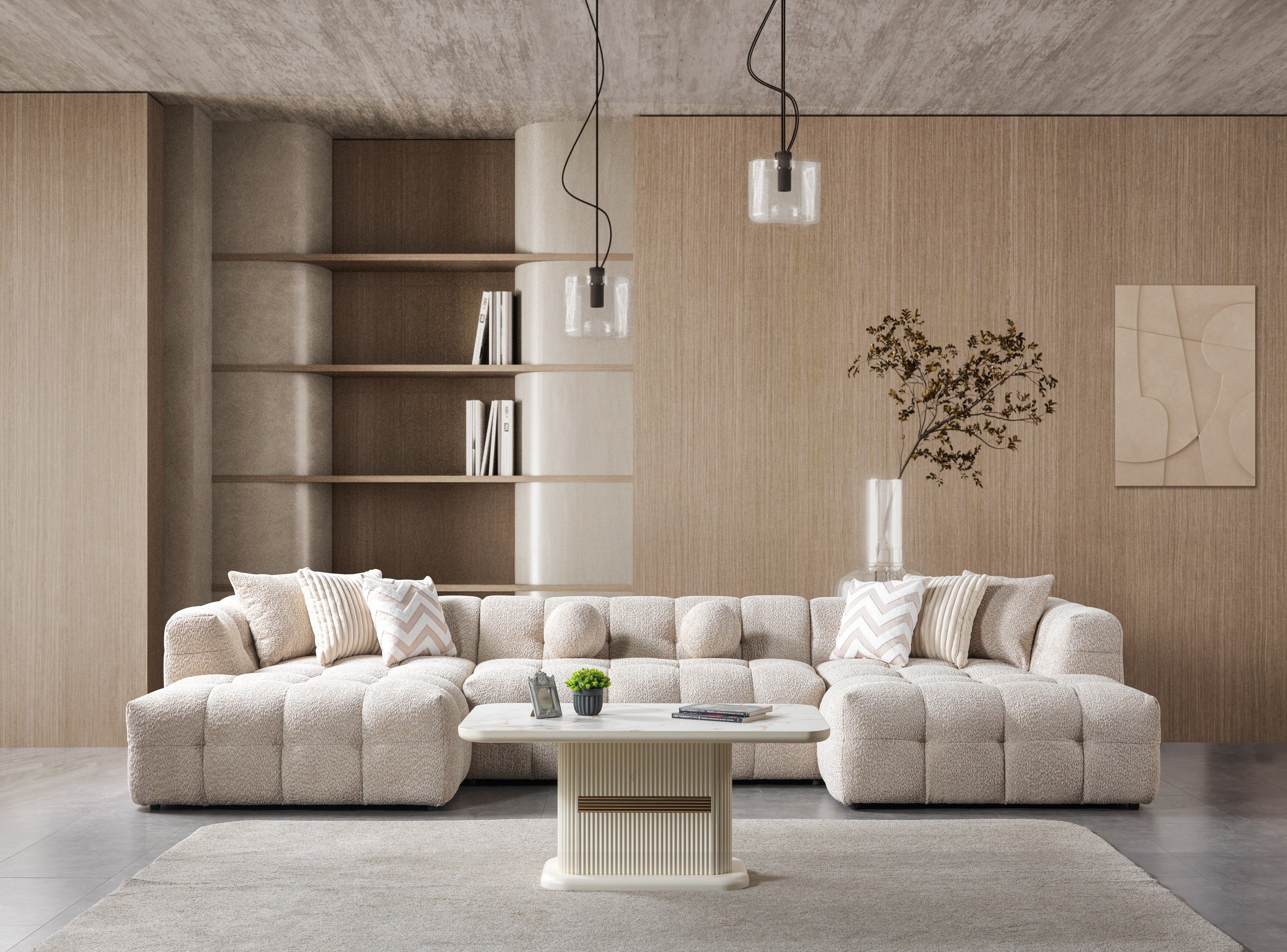 Ivy Sand Boucle Double Chaise Sectional