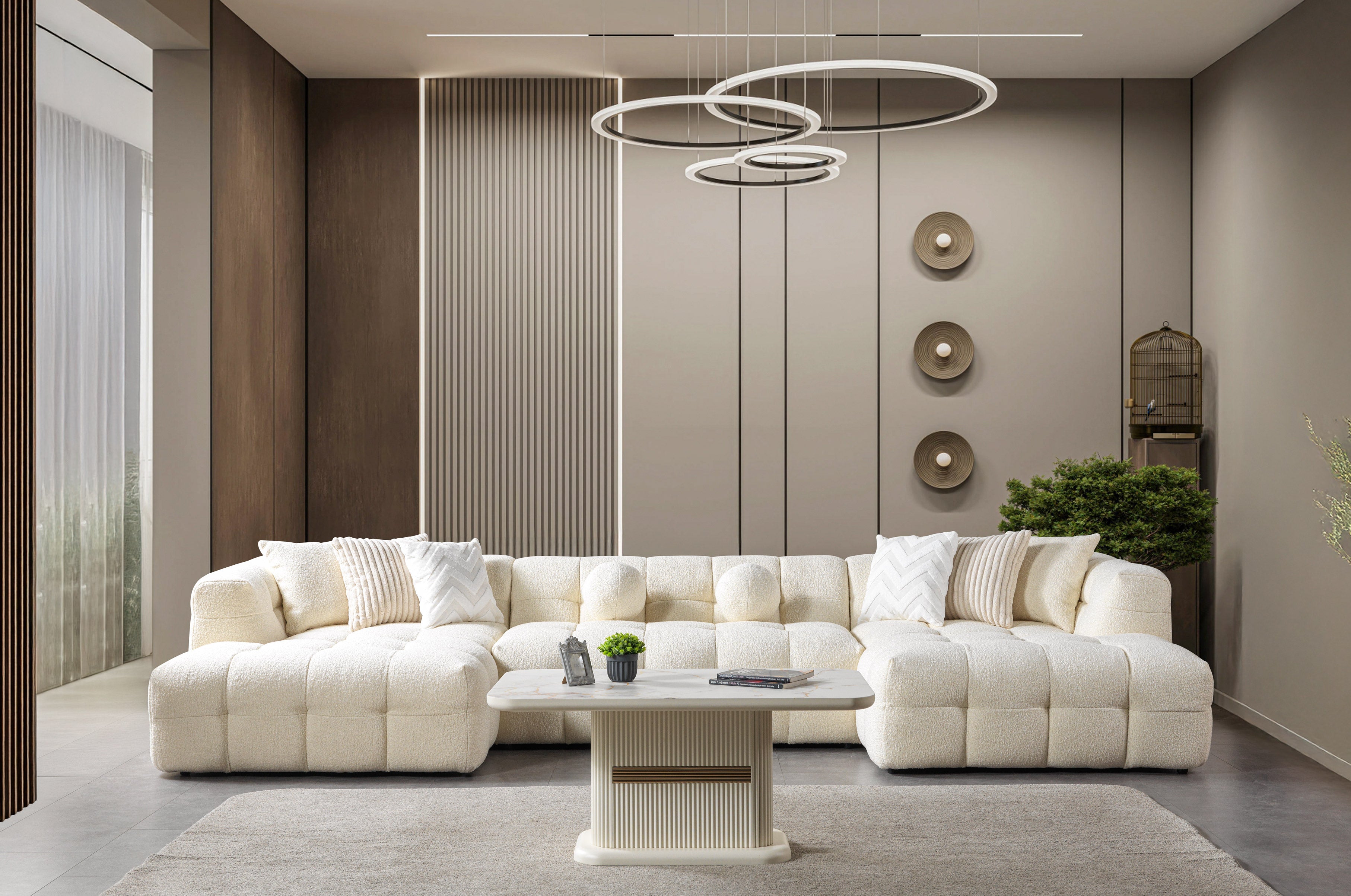 Ivy Ivory Boucle Double Chaise Sectional