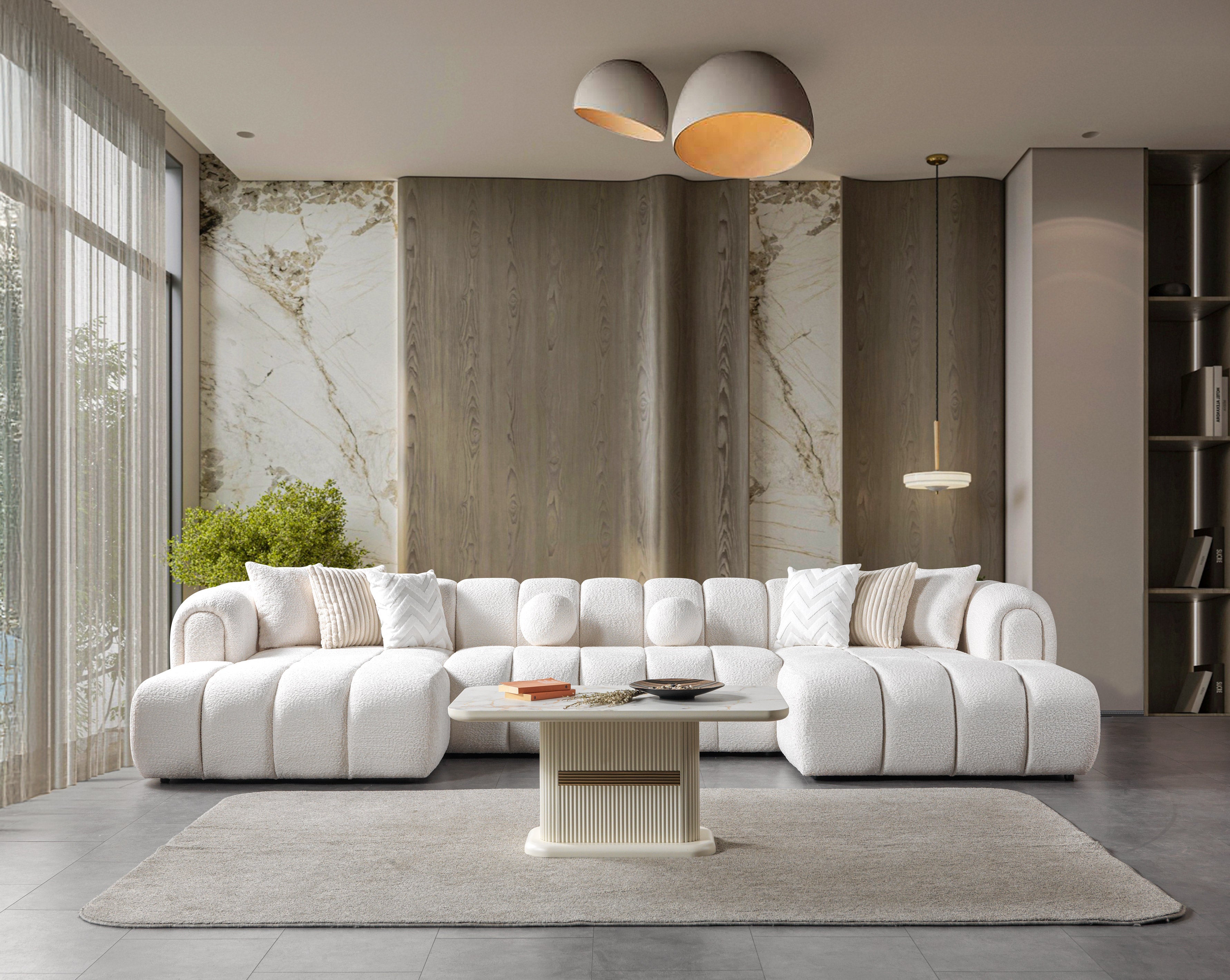 Lis Ivory Boucle Double Chaise Sectional