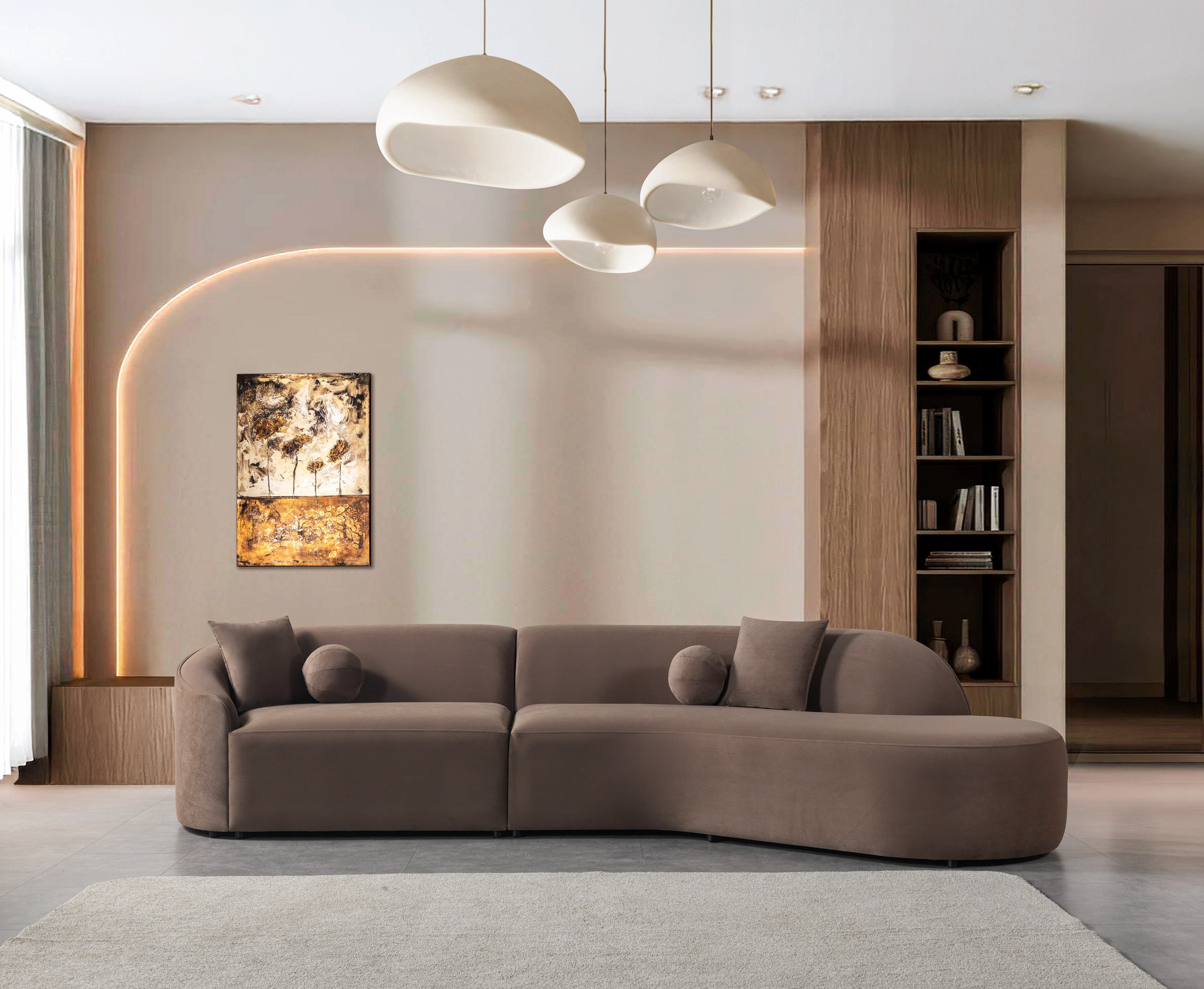 Cloe Coffee Velvet Curved RAF Sectional