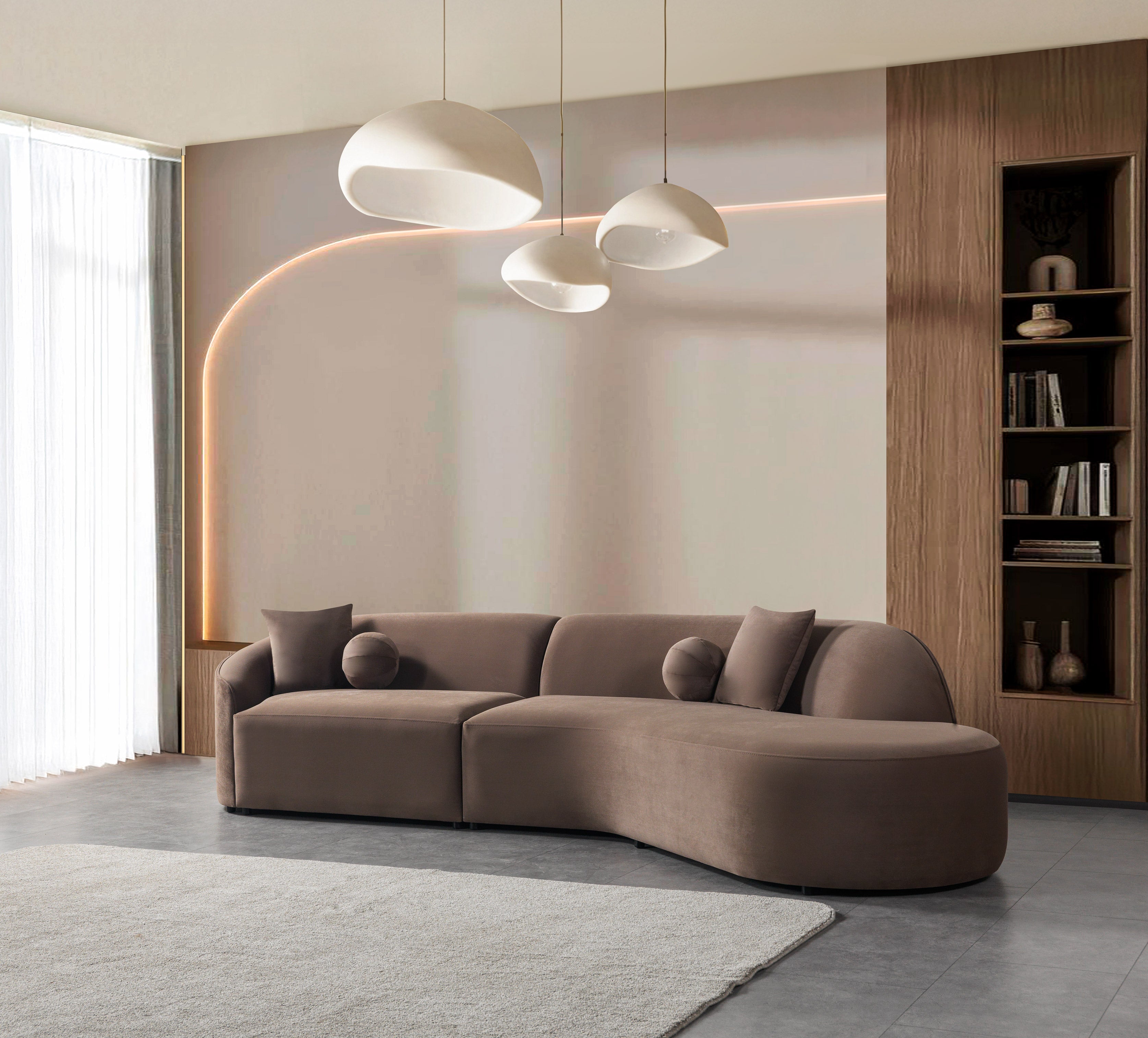 Cloe Coffee Velvet Curved RAF Sectional, view 4