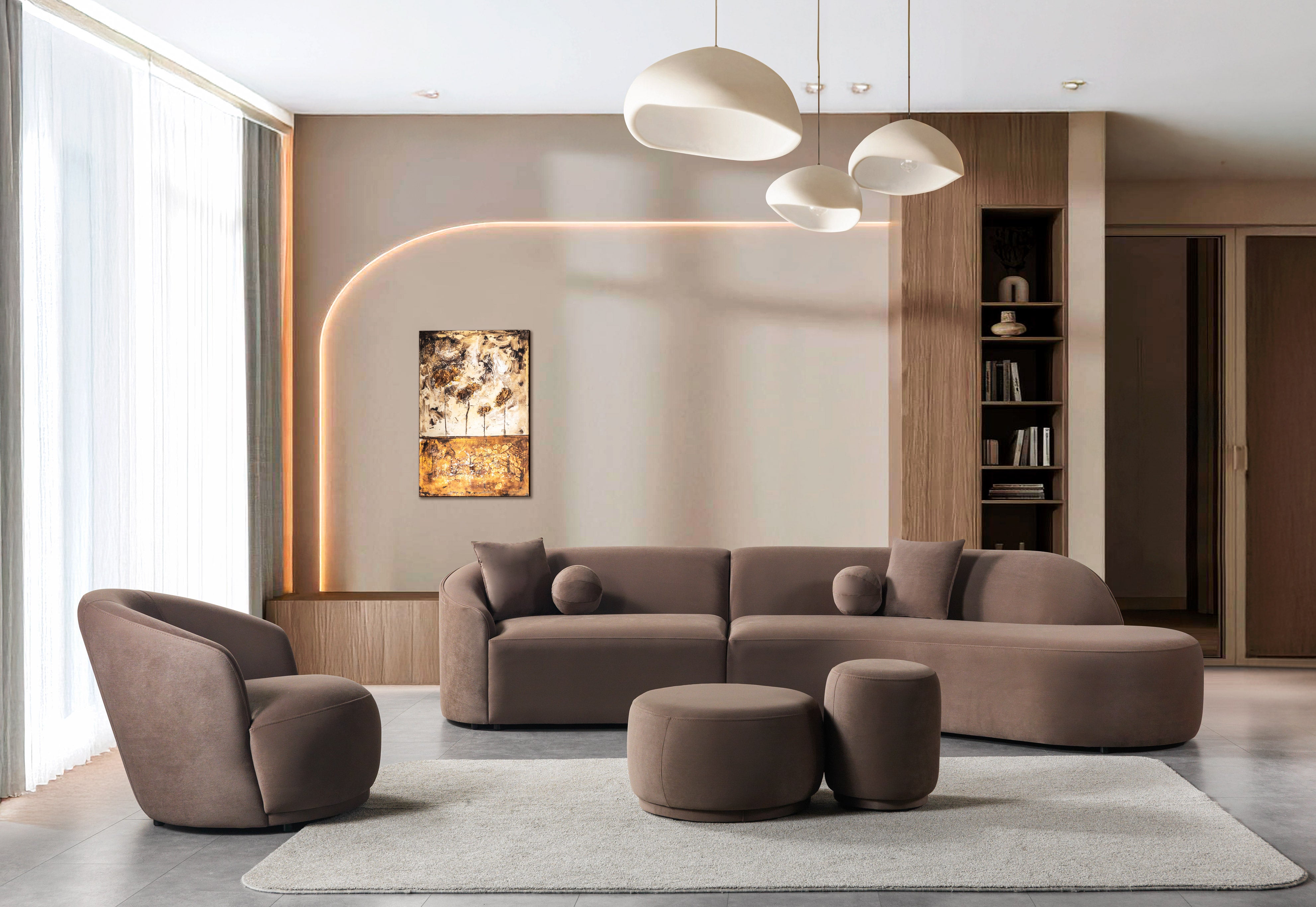 Cloe Coffee Velvet Curved RAF Sectional, view 2