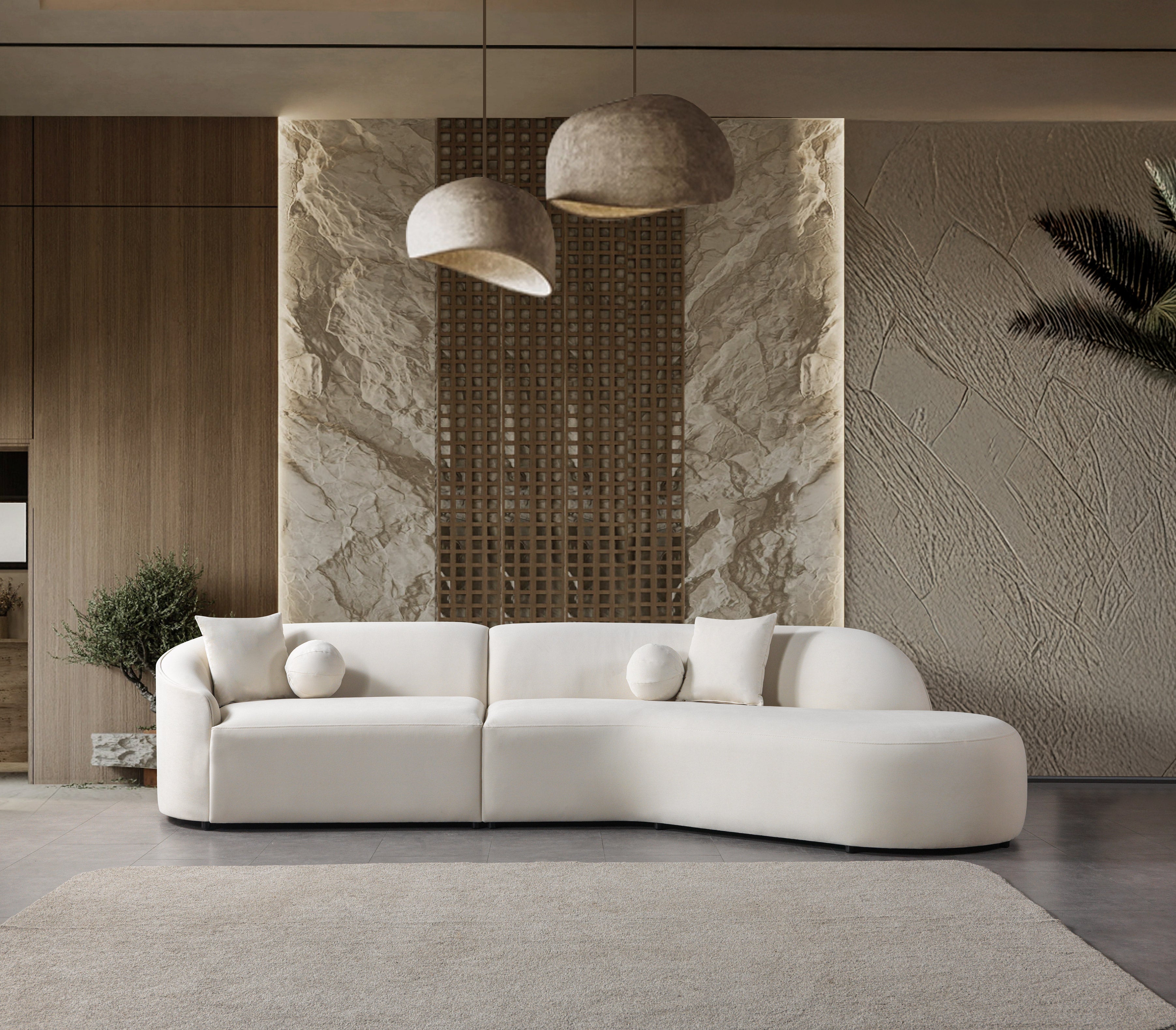 Cloe Ivory Velvet Curved RAF Sectional