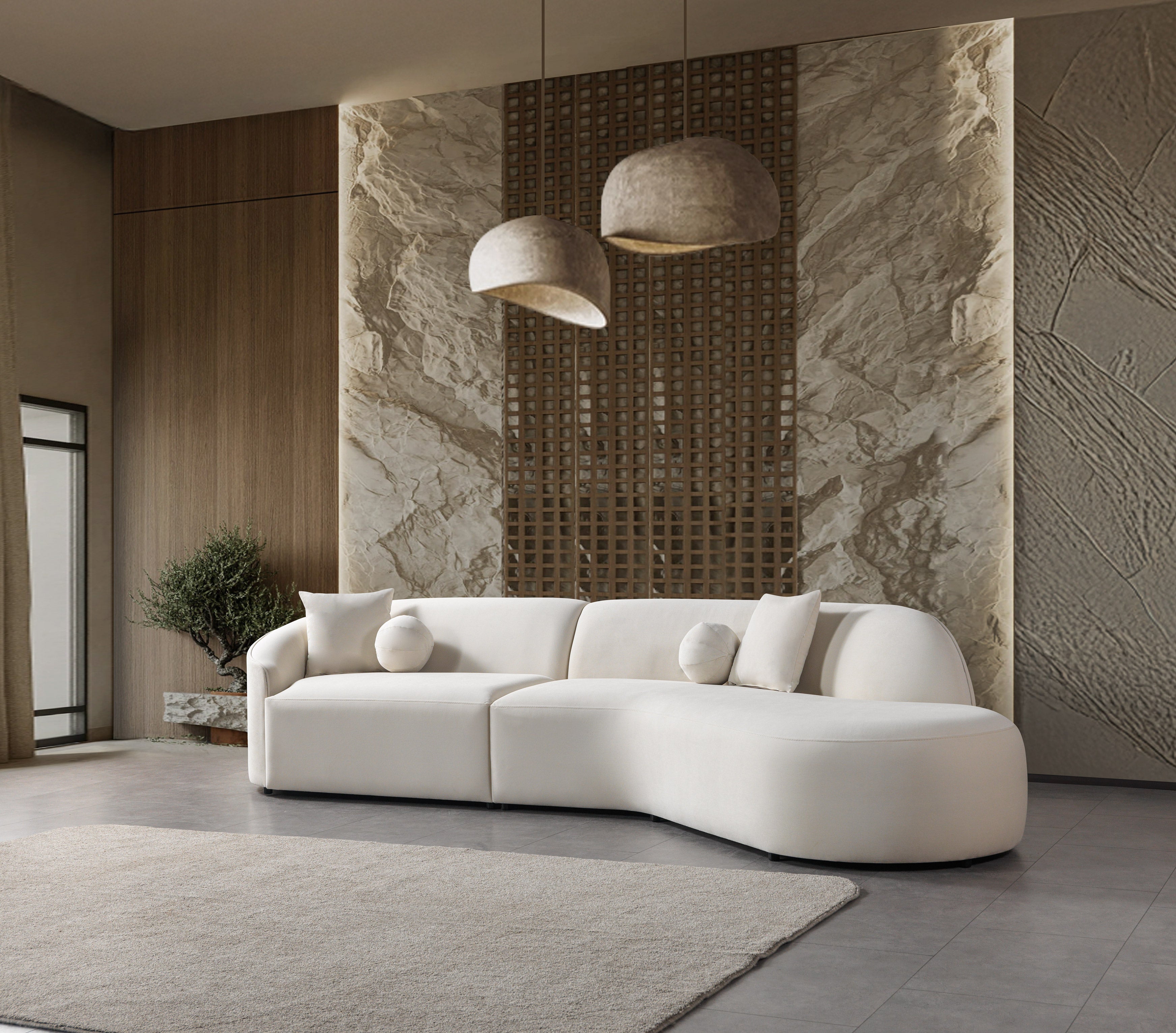 Cloe Ivory Velvet Curved RAF Sectional, view 4