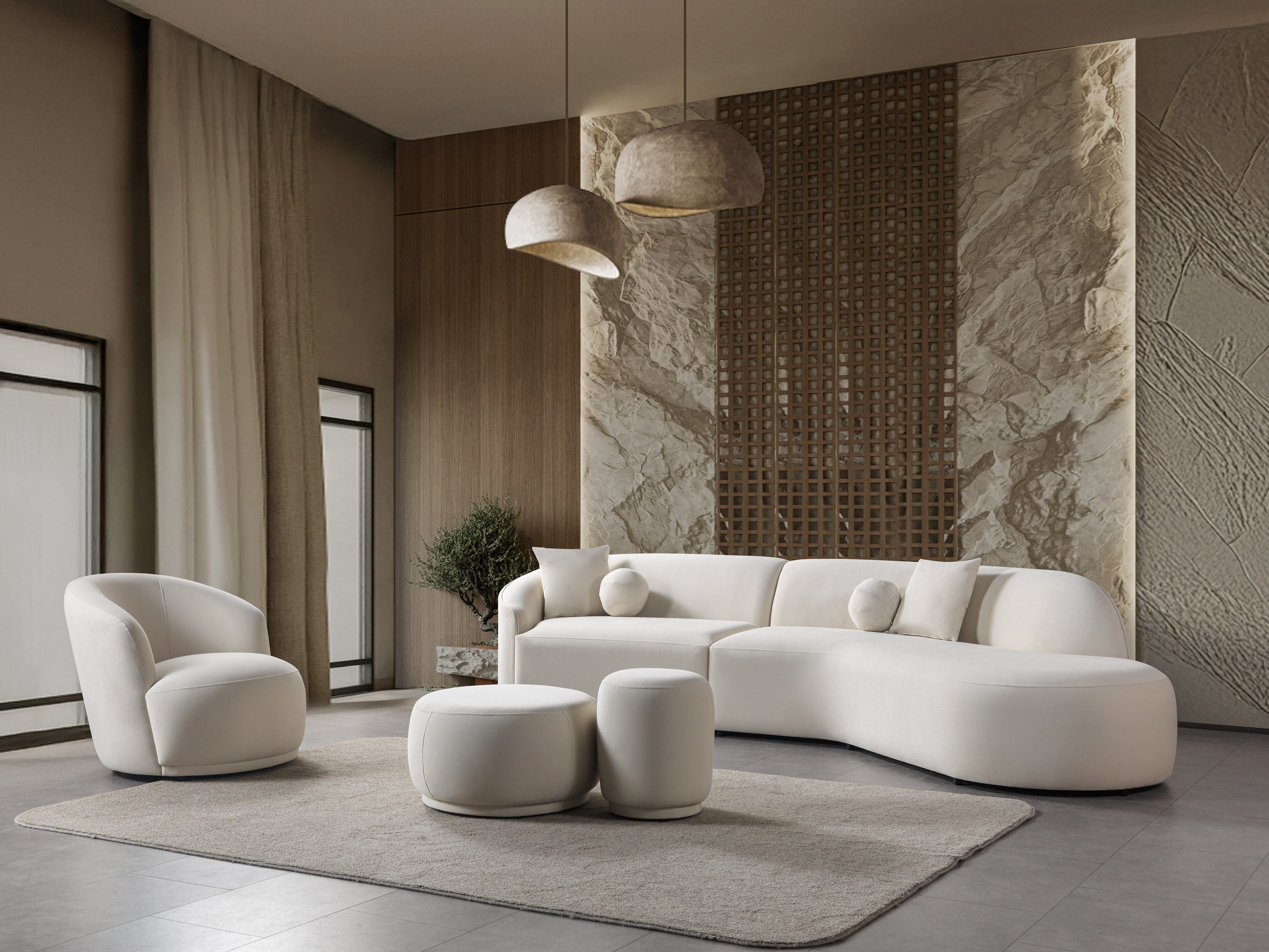 Cloe Ivory Velvet Curved RAF Sectional, view 3
