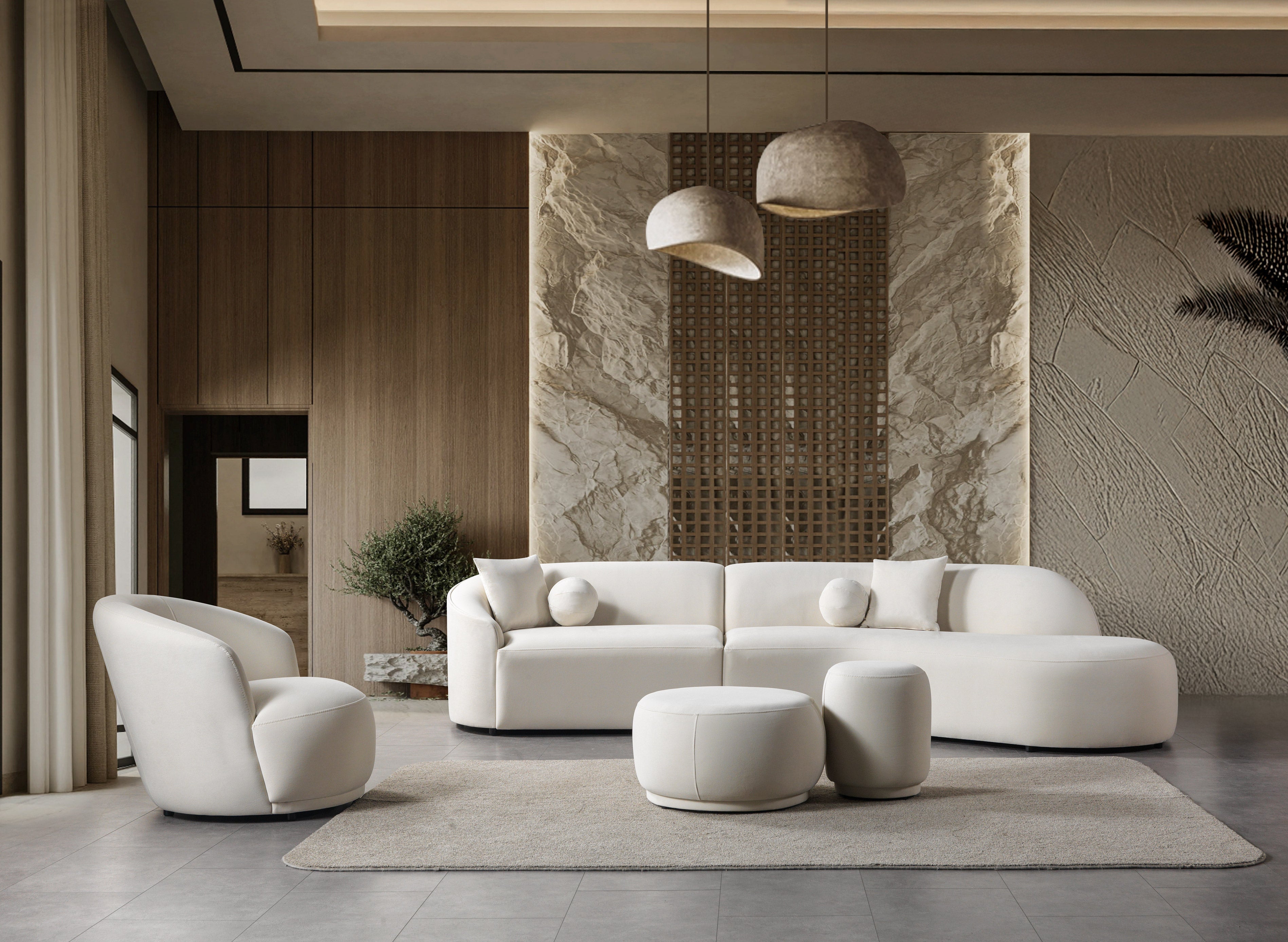 Cloe Ivory Velvet Curved RAF Sectional, view 2