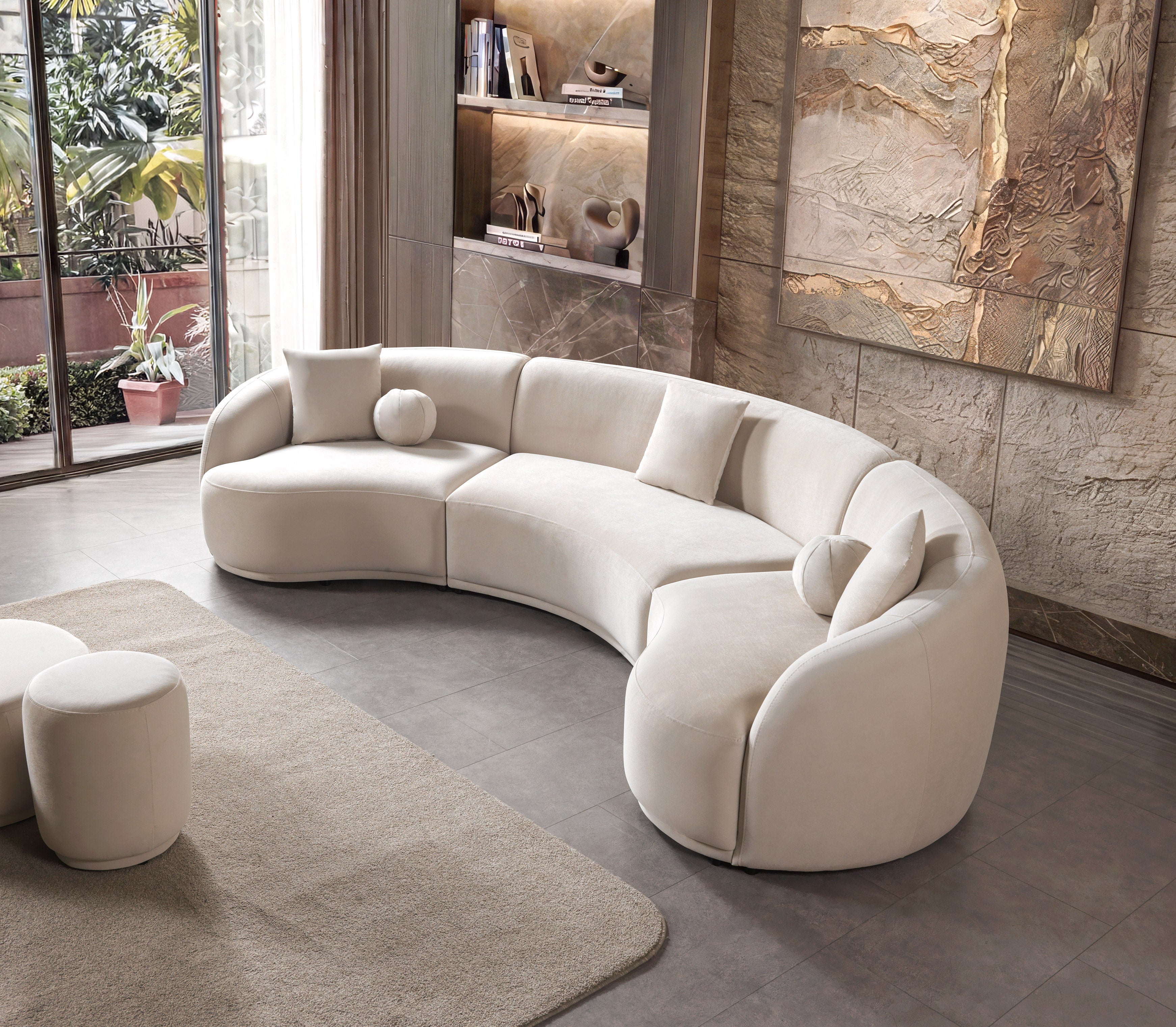 Bonita Ivory Velvet 3-Piece Curved Sectional, view 4