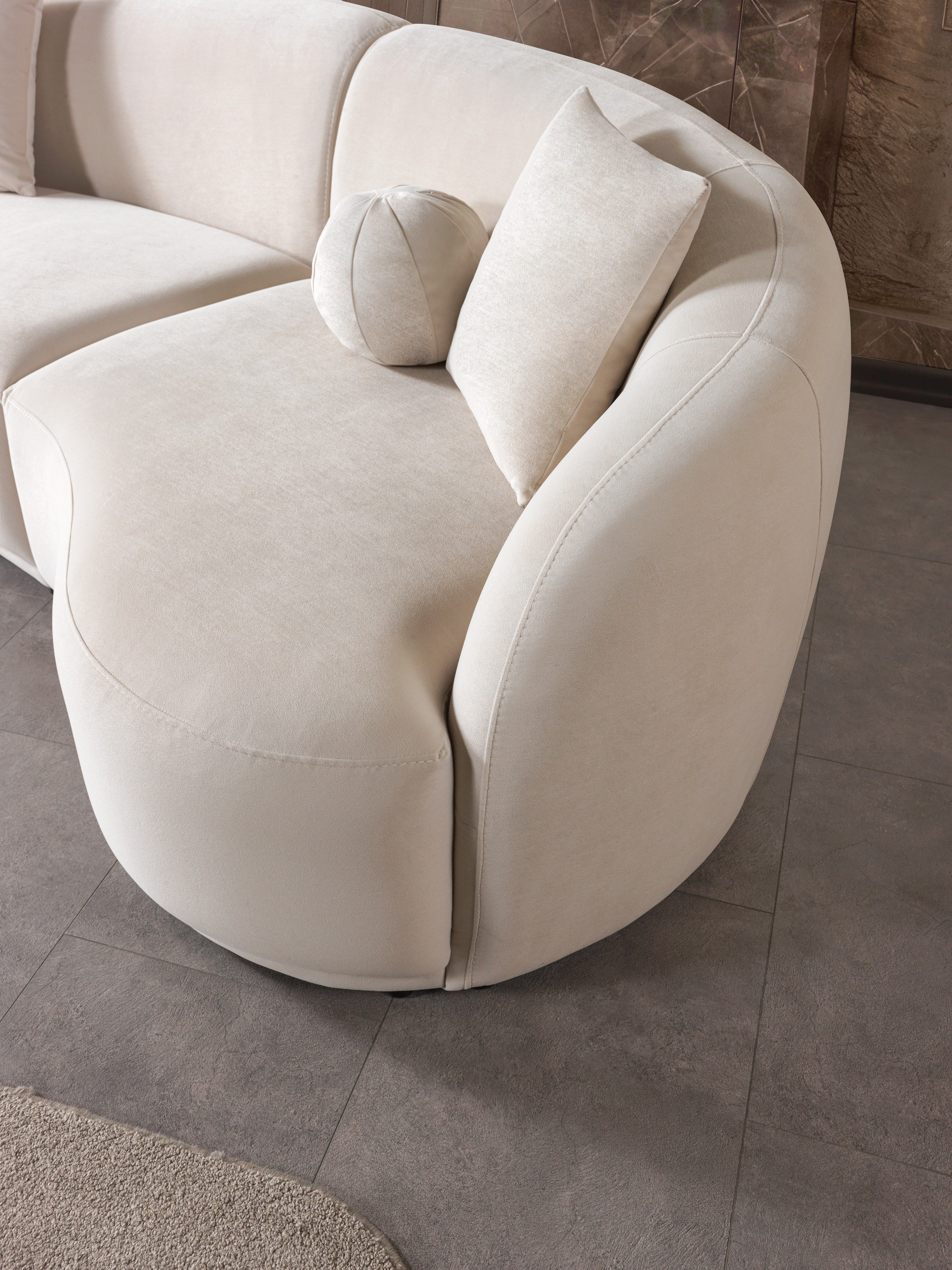 Bonita Ivory Velvet 3-Piece Curved Sectional, view 8