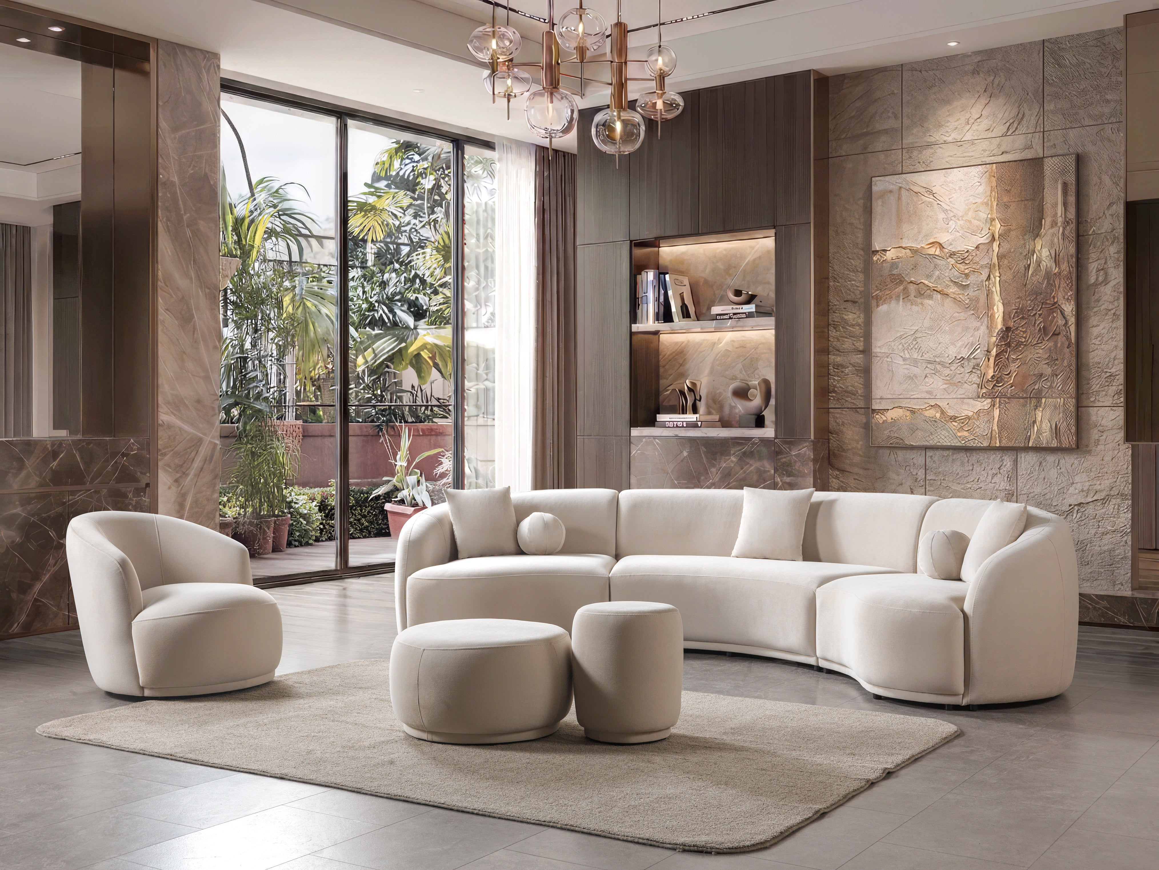 Bonita Ivory Velvet 3-Piece Curved Sectional, view 3