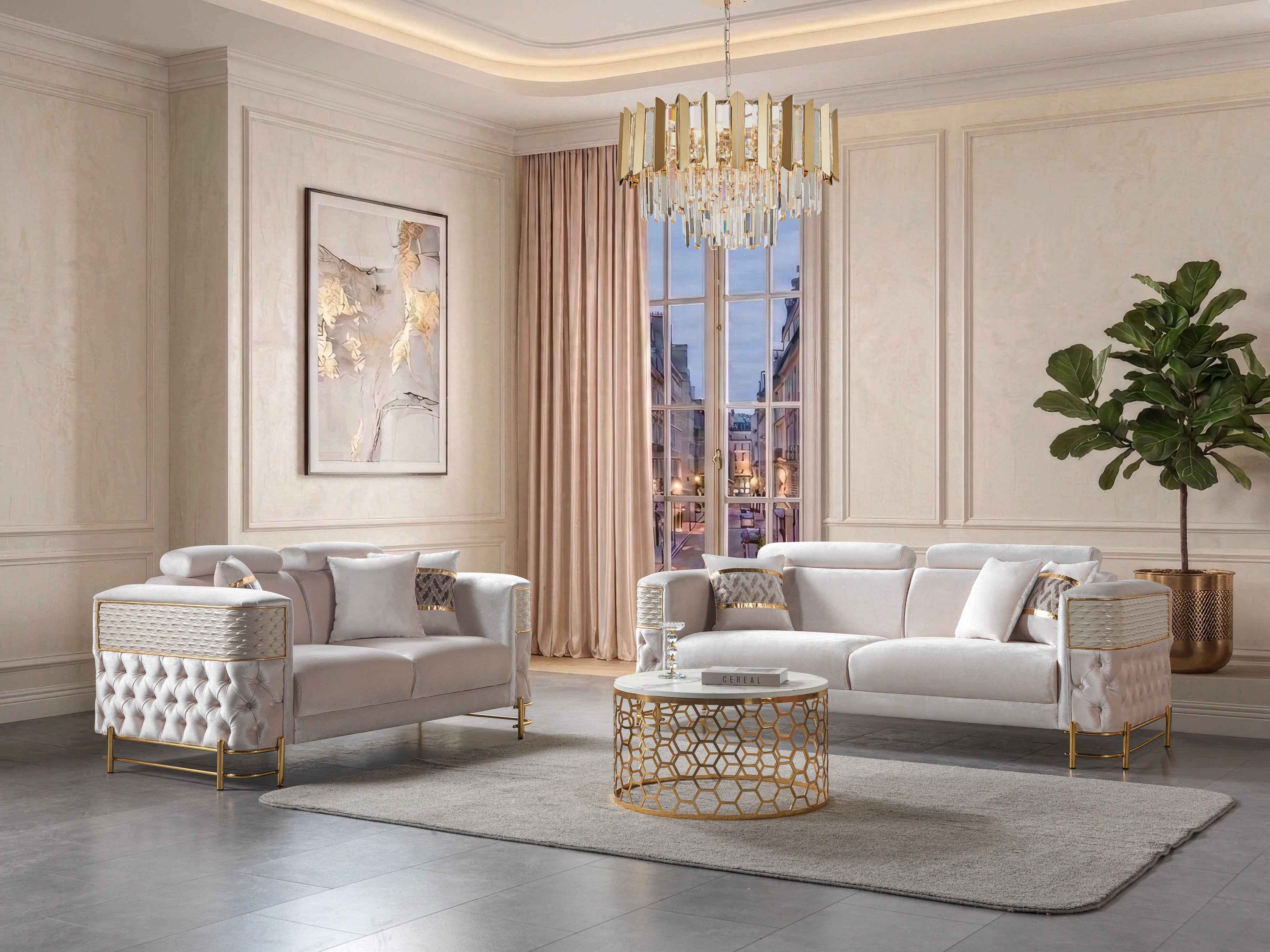 Fabiana Ivory Velvet Loveseat, view 3