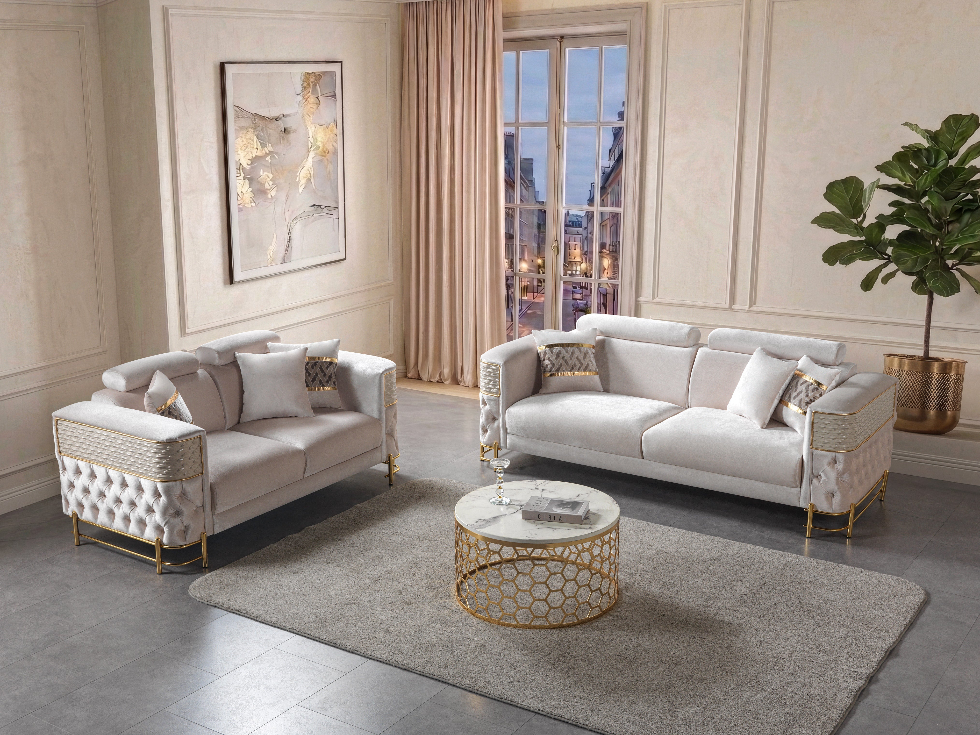 Fabiana Ivory Velvet Loveseat, view 4