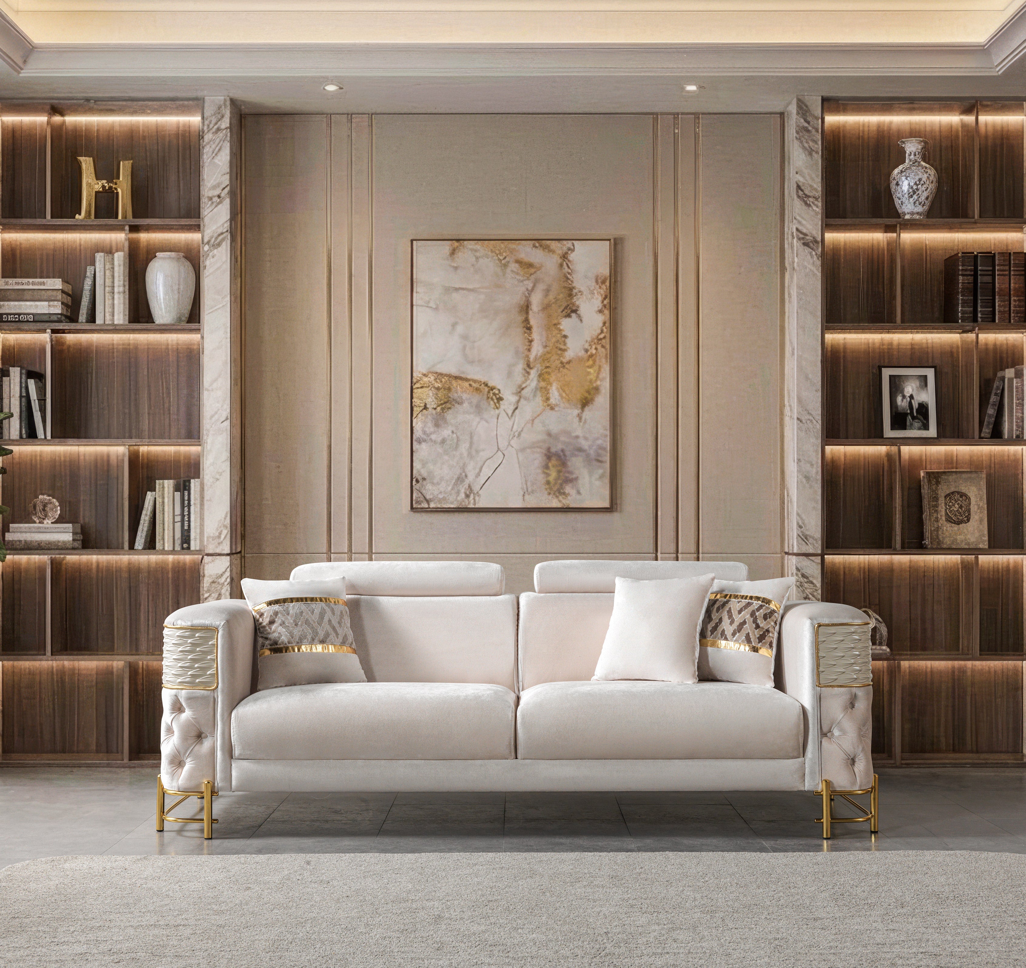 Fabiana Ivory Velvet Sofa and Loveseat Set, view 5
