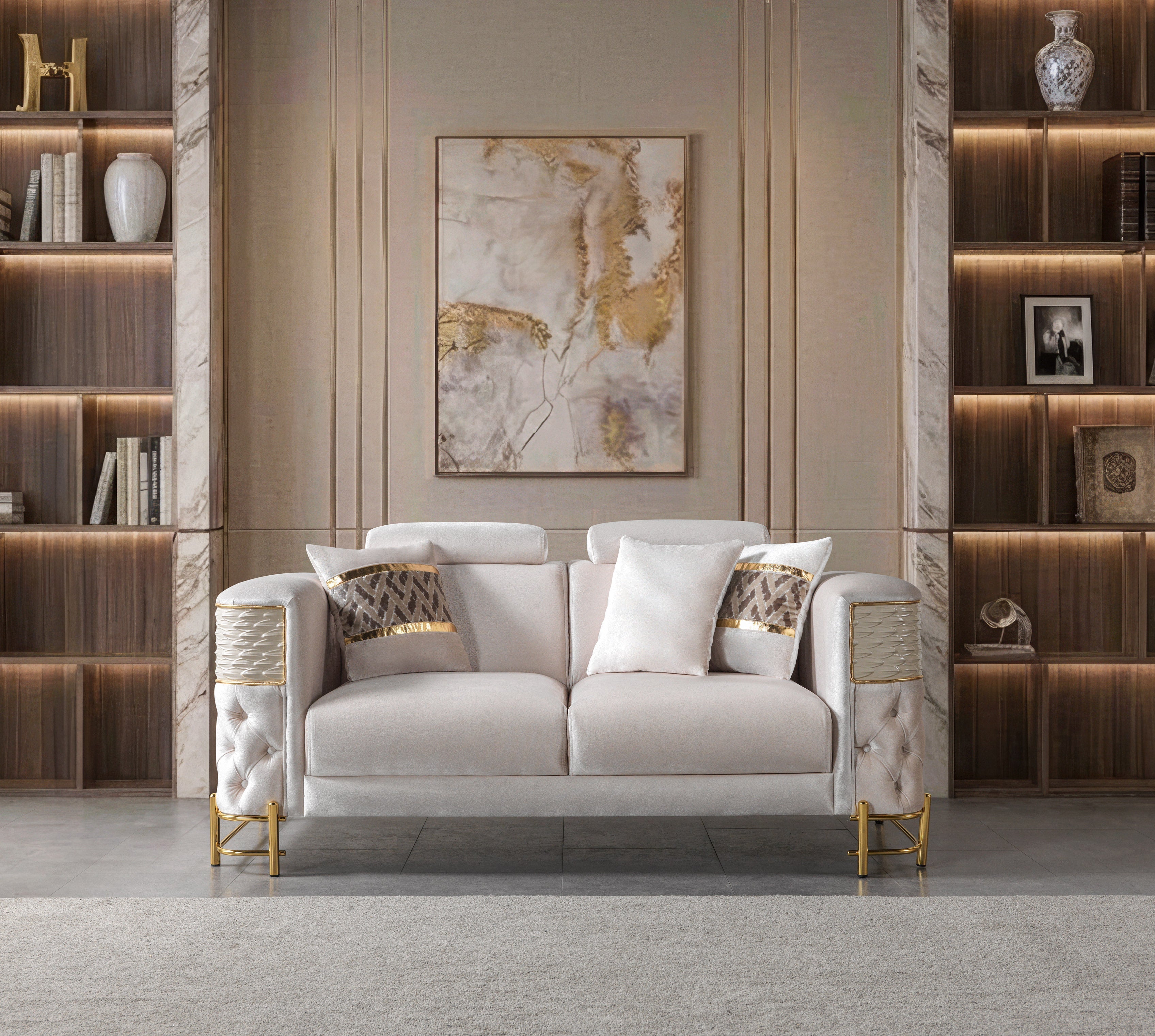 Fabiana Ivory Velvet Sofa and Loveseat Set, view 6