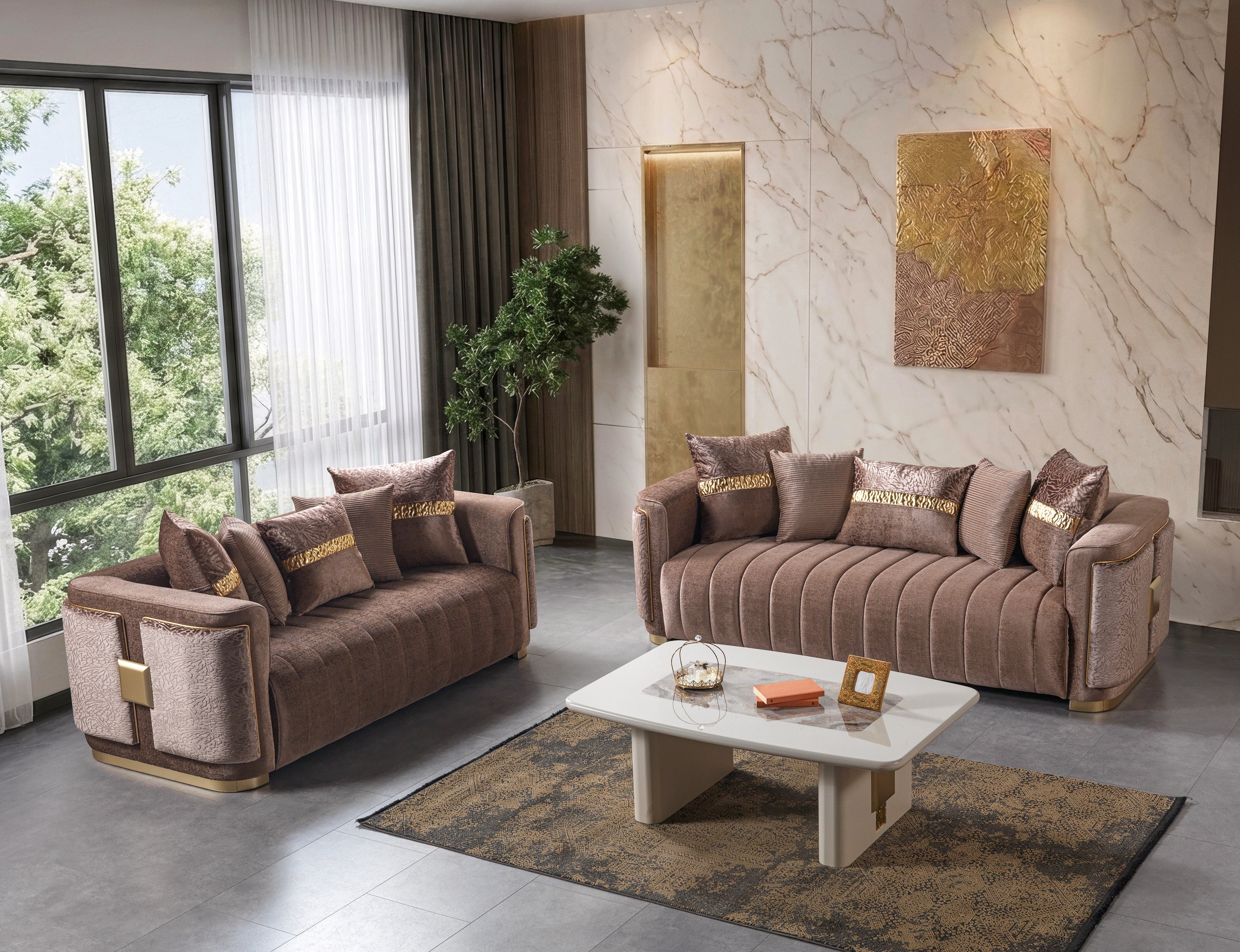 Carlina Coffee Velvet Sofa and Loveseat Set, view 3