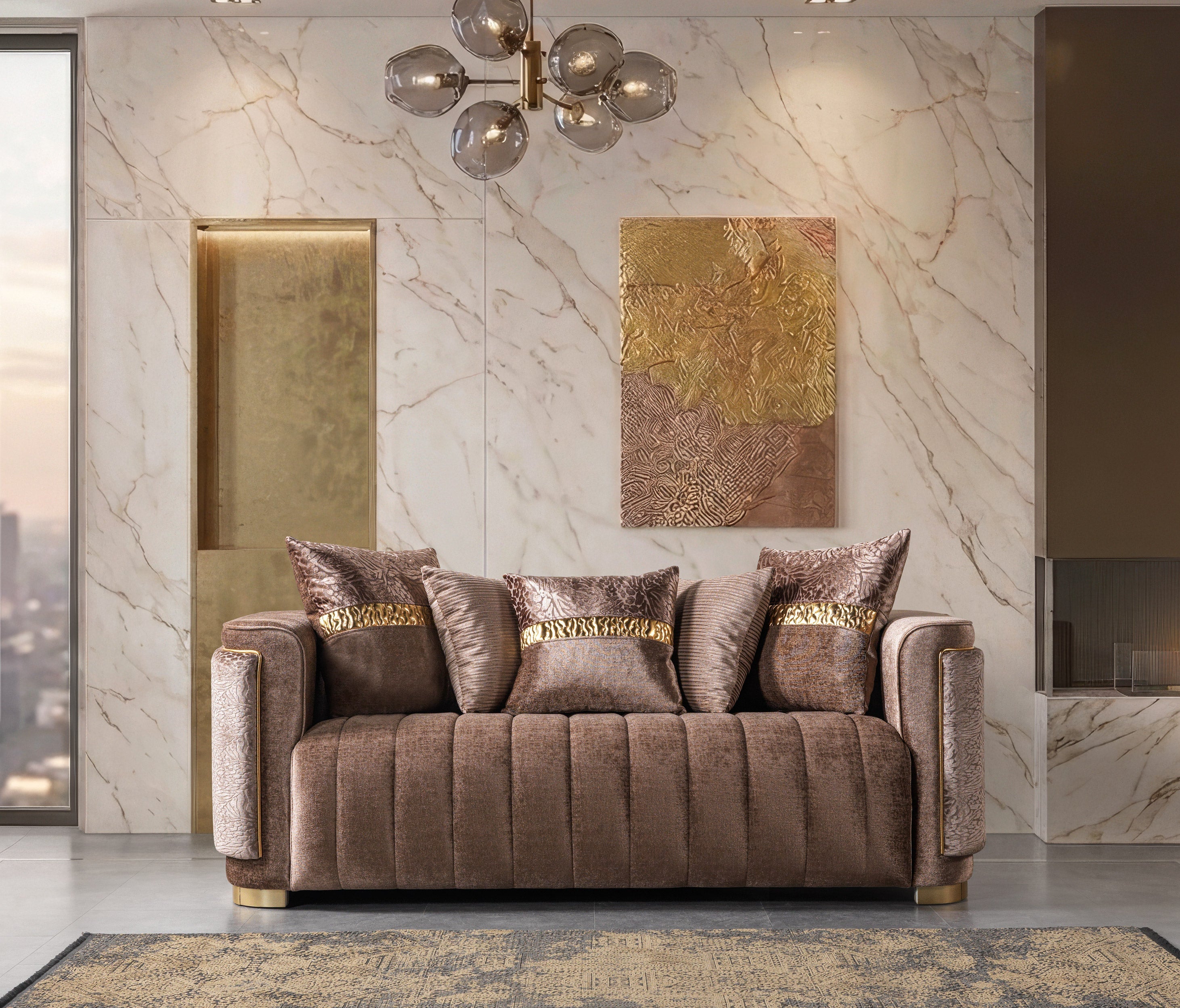 Carlina Coffee Velvet Sofa and Loveseat Set, view 7