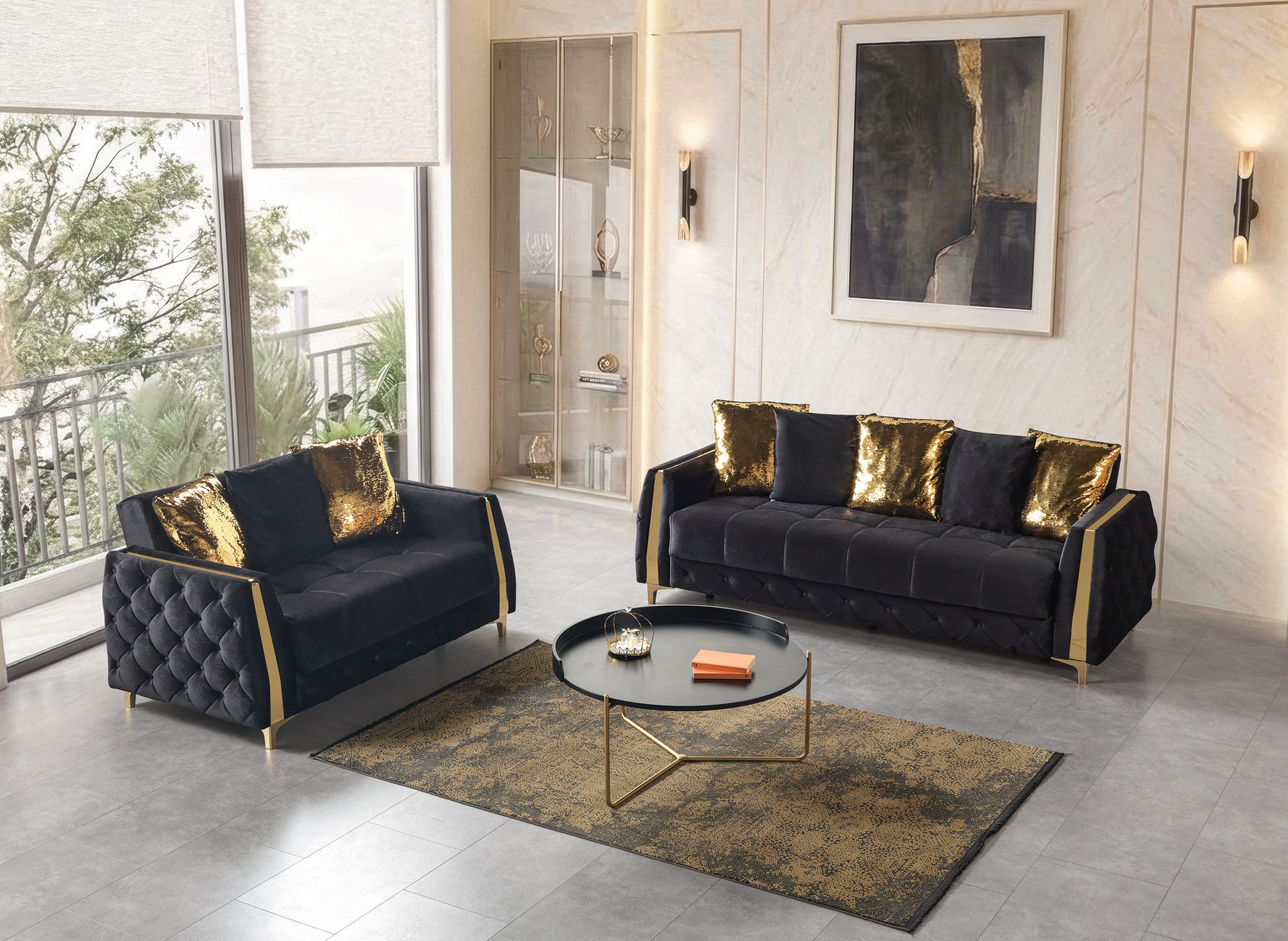 Florence Black Velvet Sofa and Loveseat Set, view 3