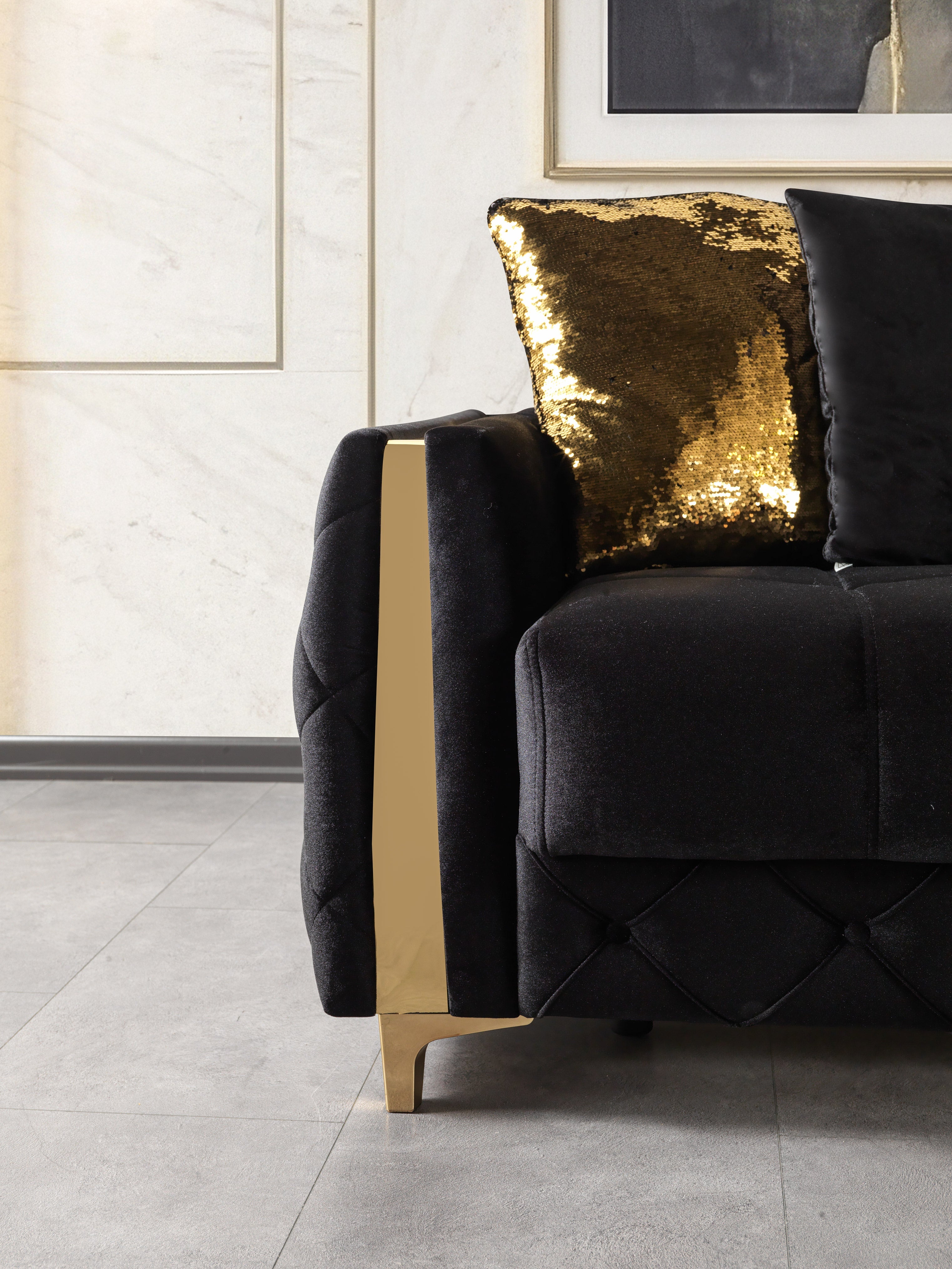 Florence Black Velvet Loveseat, view 3