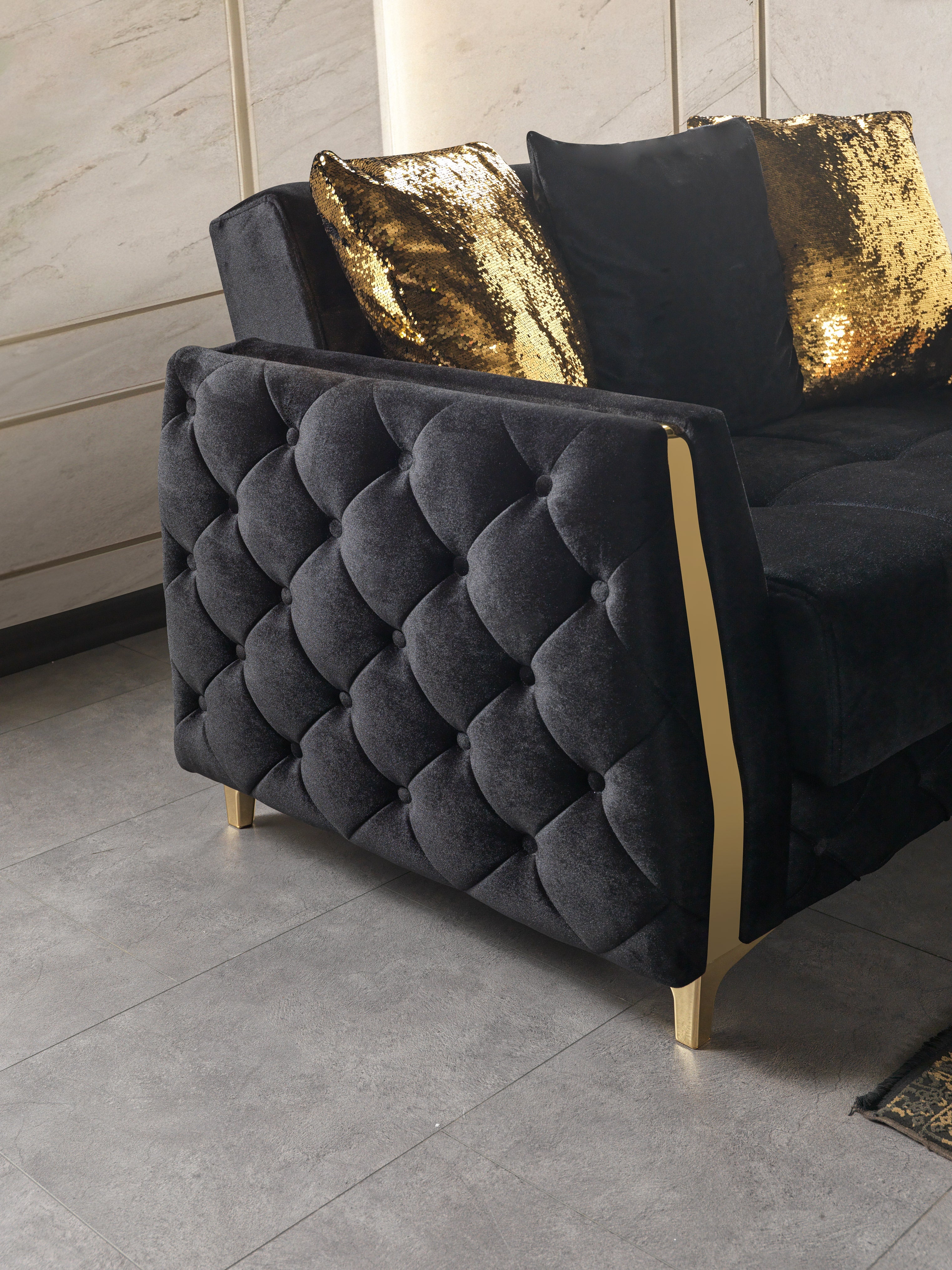 Florence Black Velvet Sofa Bed, view 6