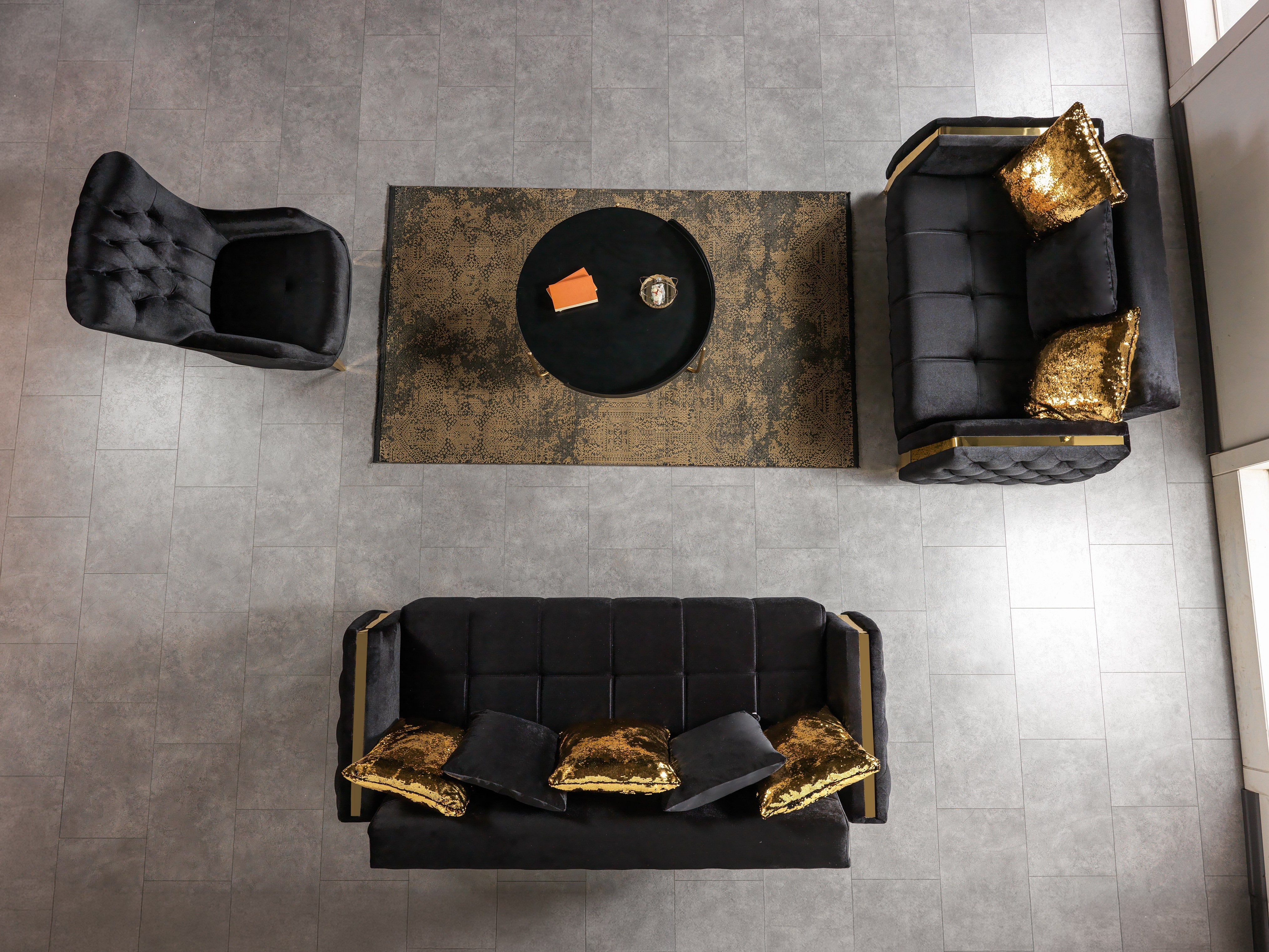 Florence Black Velvet Sofa and Loveseat Set, view 10