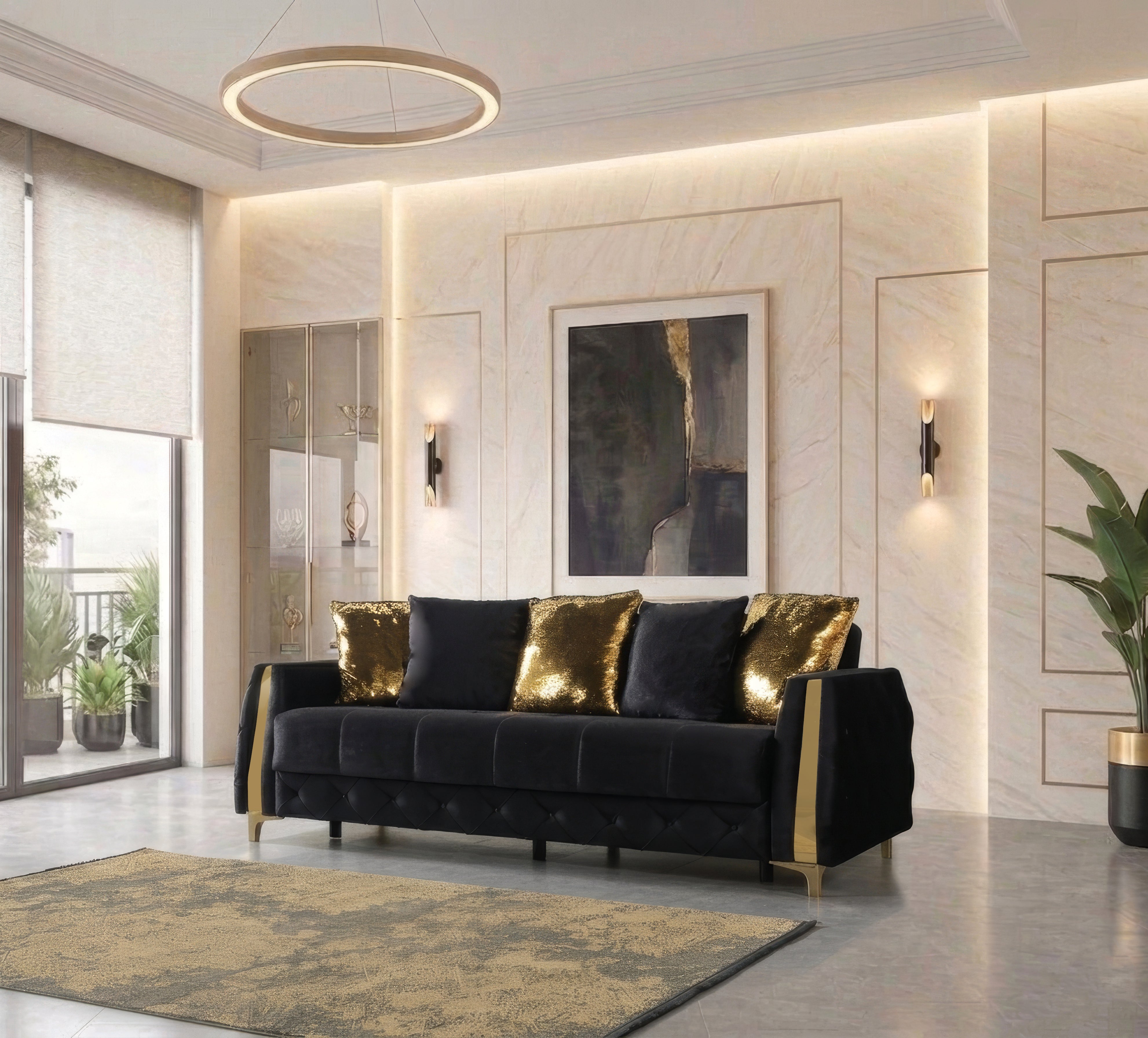 Florence Black Velvet Sofa and Loveseat Set, view 6