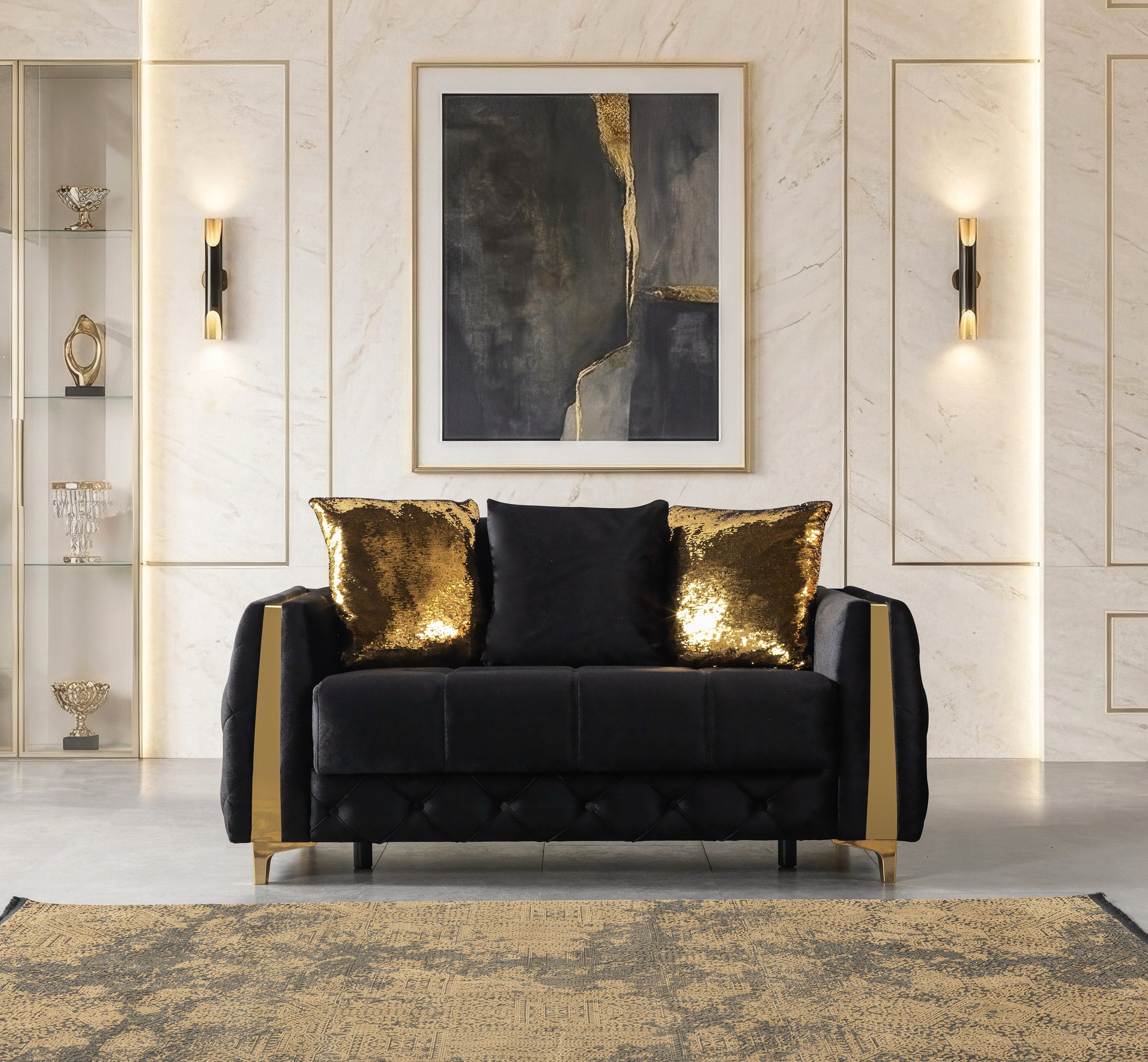 Florence Black Velvet Loveseat