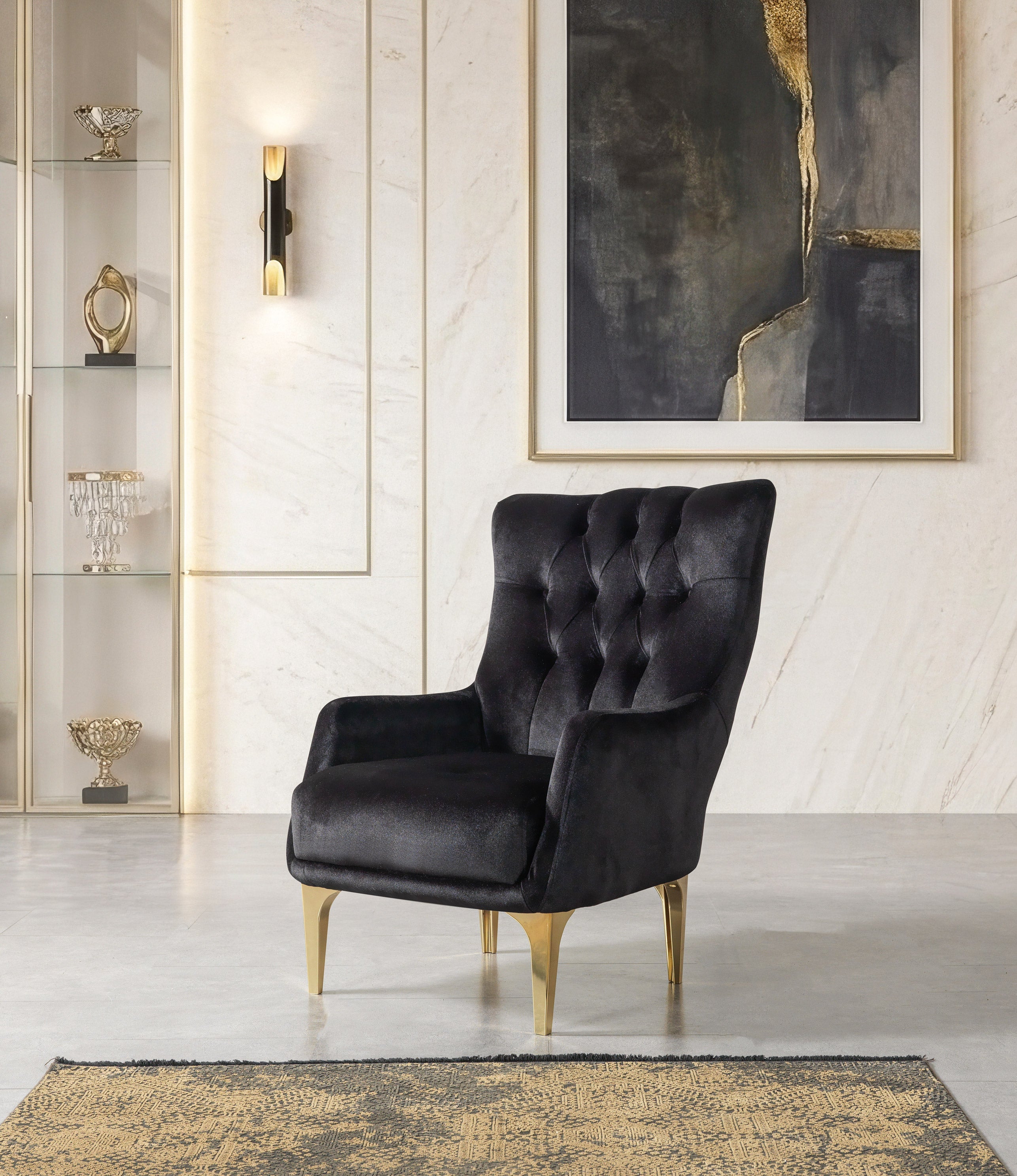 Florence Black Velvet Chair, view 3