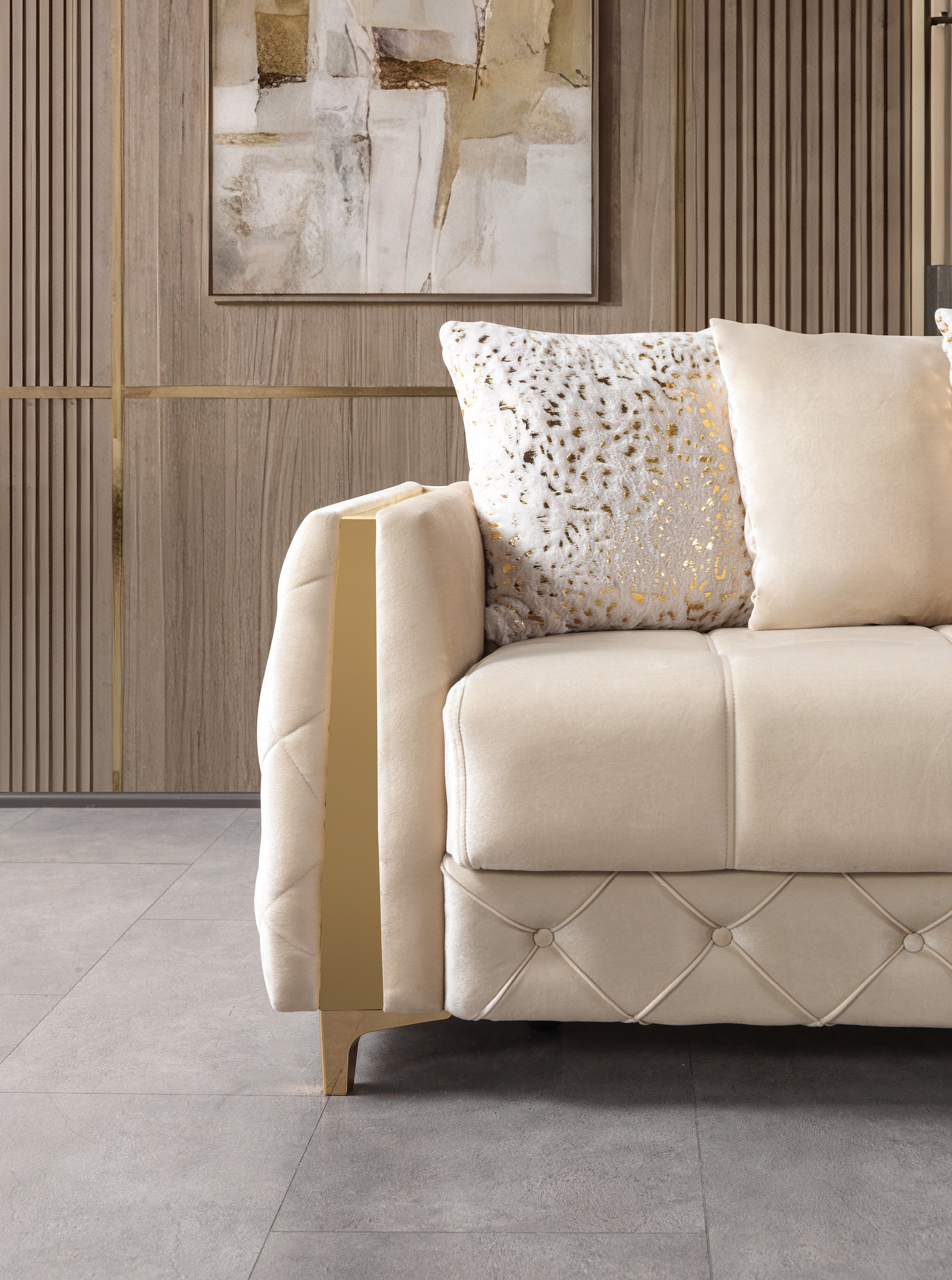 Florence Ivory Velvet Sofa and Loveseat Set, view 7