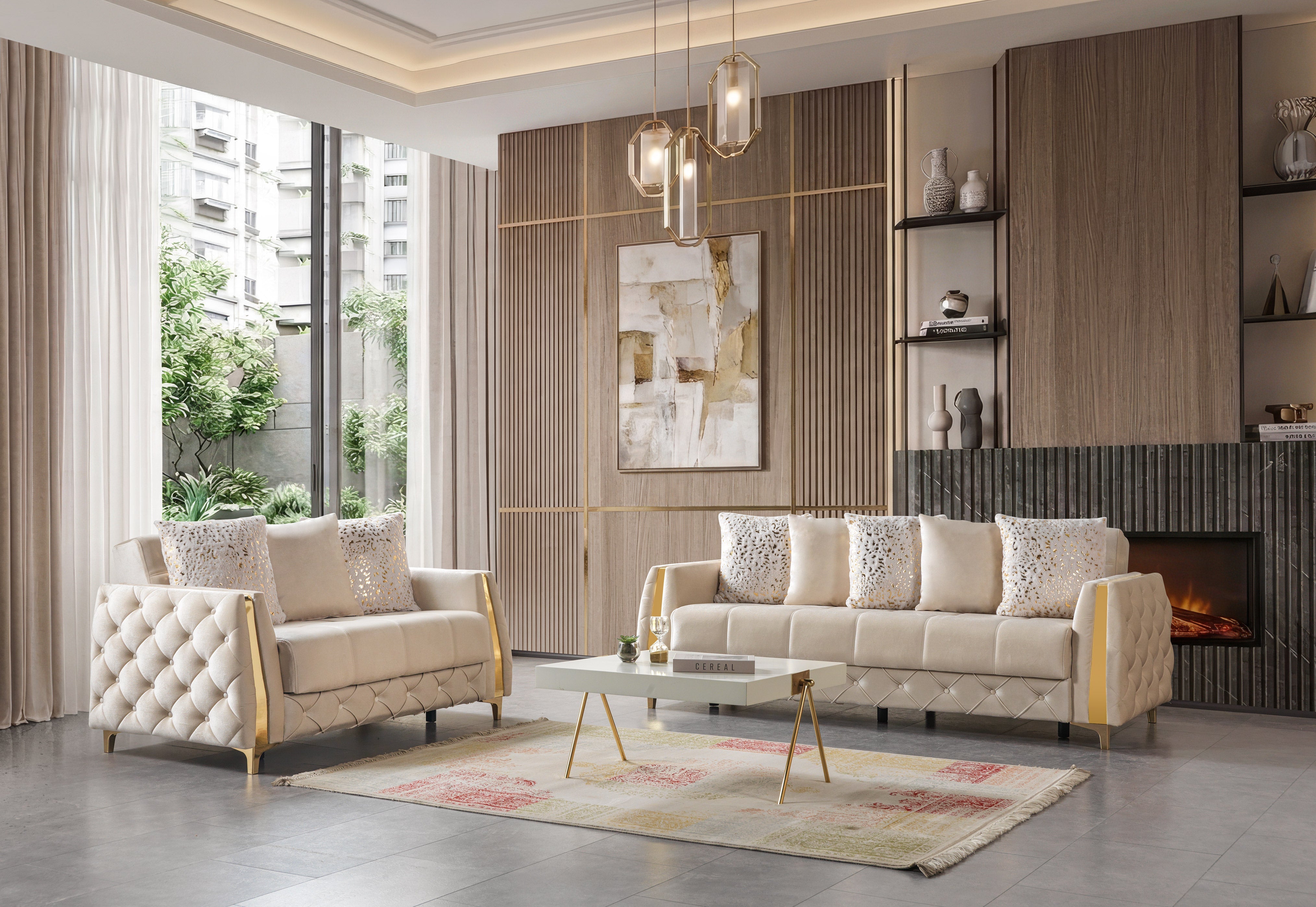 Florence Ivory Velvet Sofa and Loveseat Set, view 2