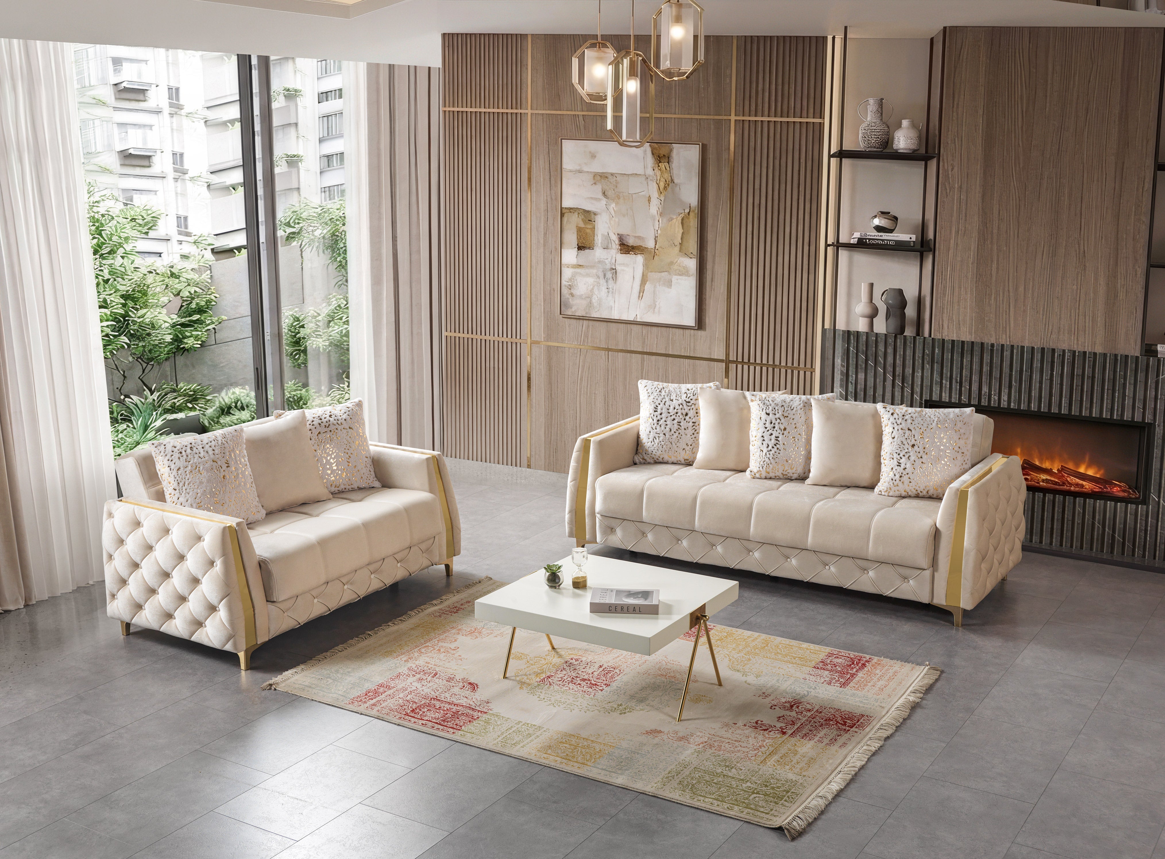 Florence Ivory Velvet Sofa and Loveseat Set, view 3