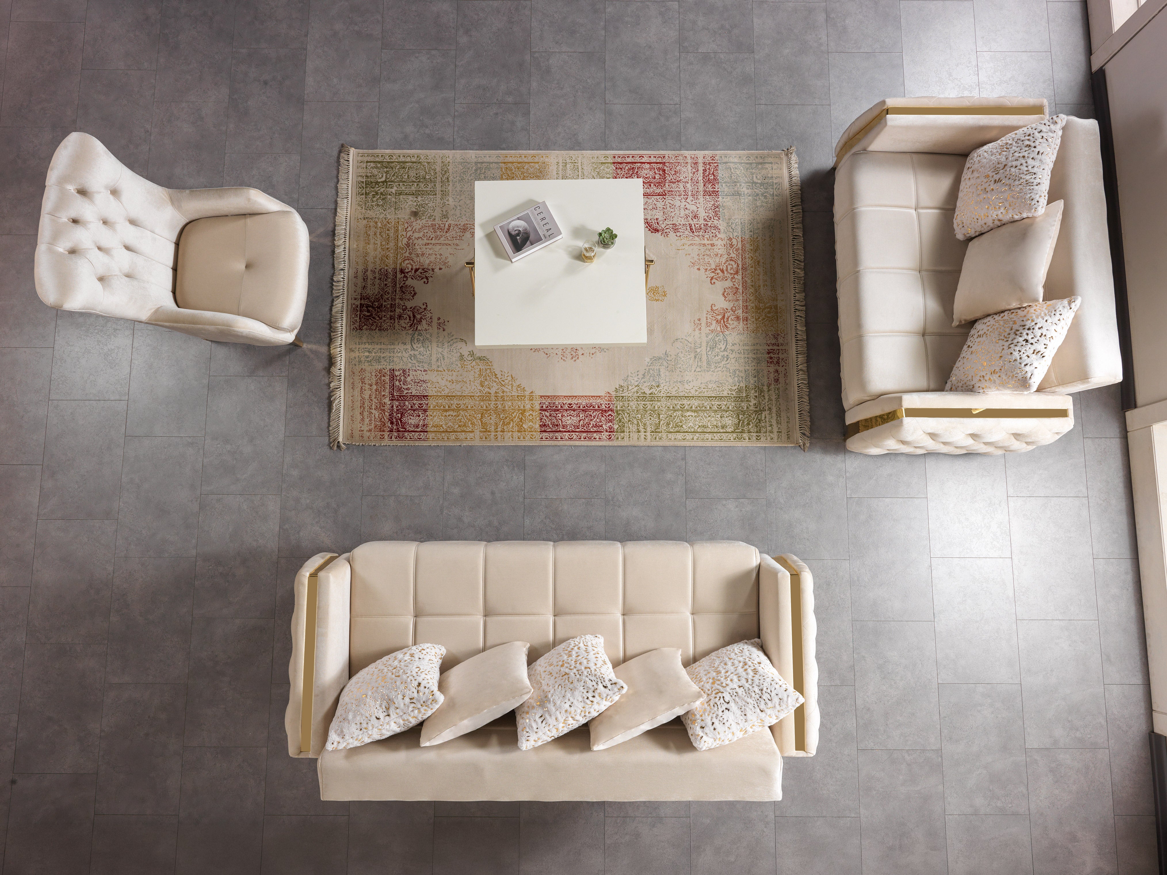 Florence Ivory Velvet Sofa and Loveseat Set, view 10