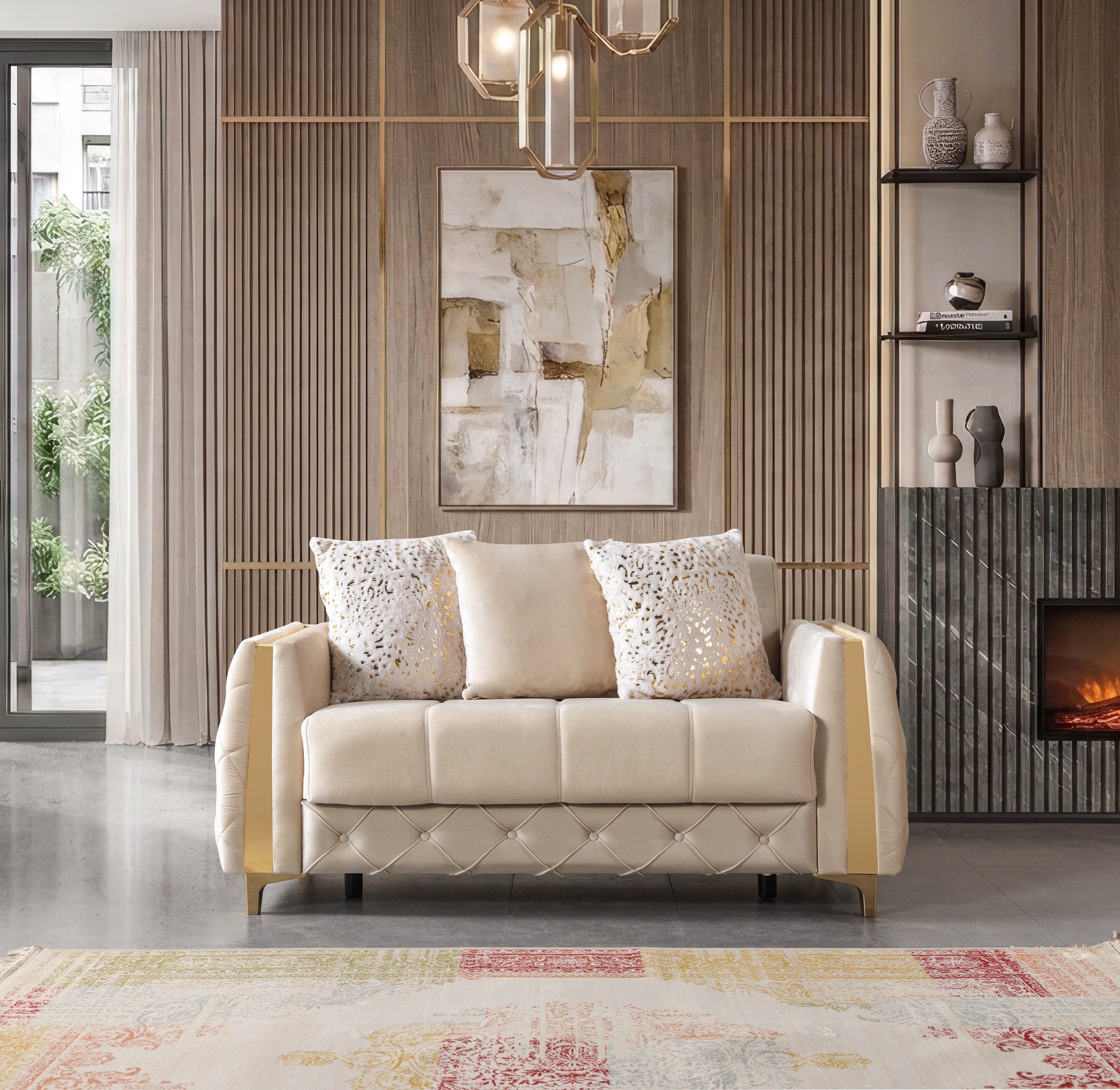 Florence Ivory Velvet Sofa and Loveseat Set, view 6