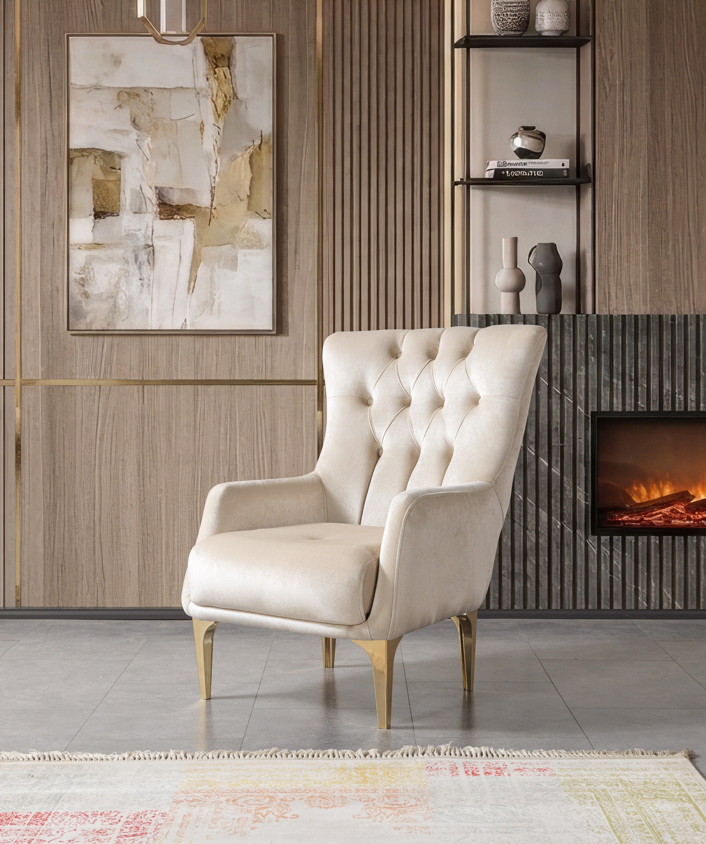Florence Ivory Velvet Chair, view 3