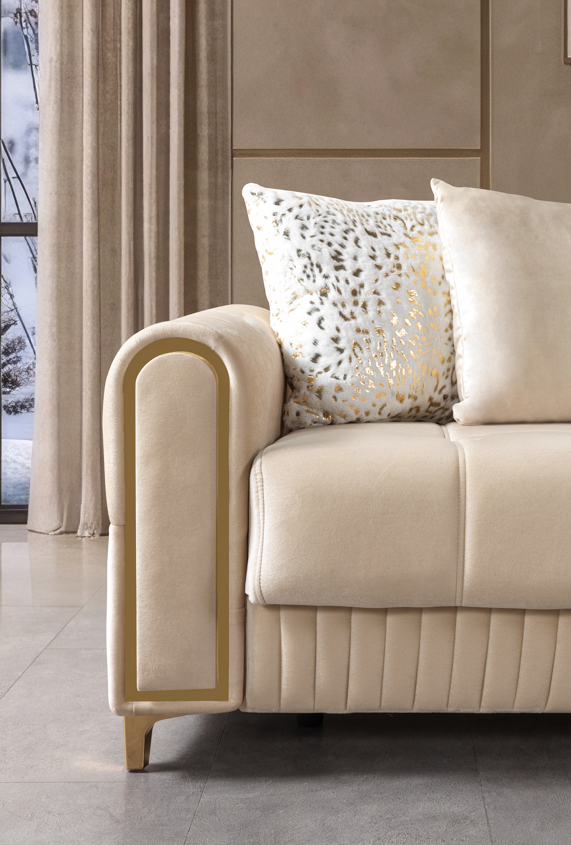 Sandra Ivory Velvet Sofa Bed, view 4