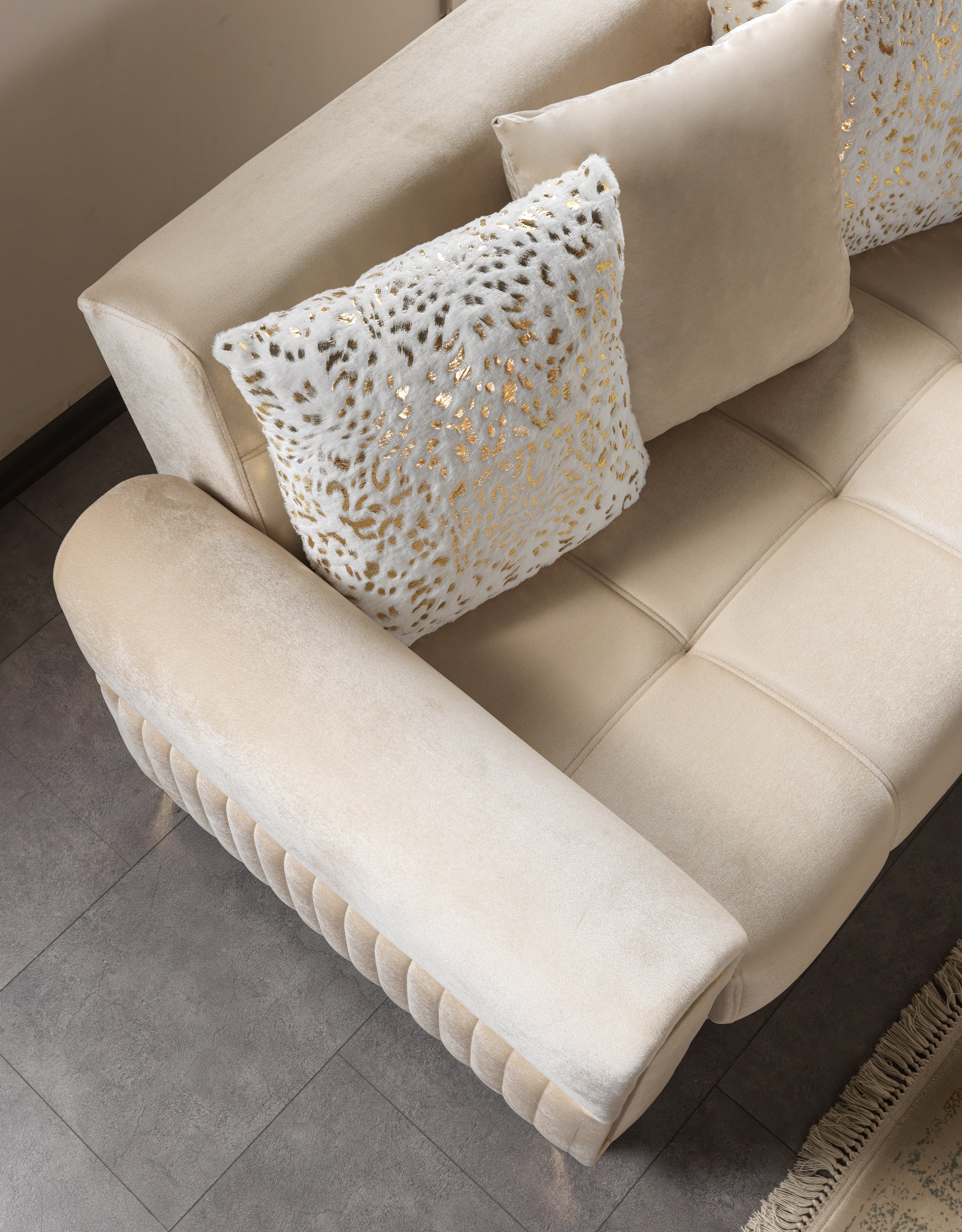 Sandra Ivory Velvet Sofa and Loveseat Set, view 9