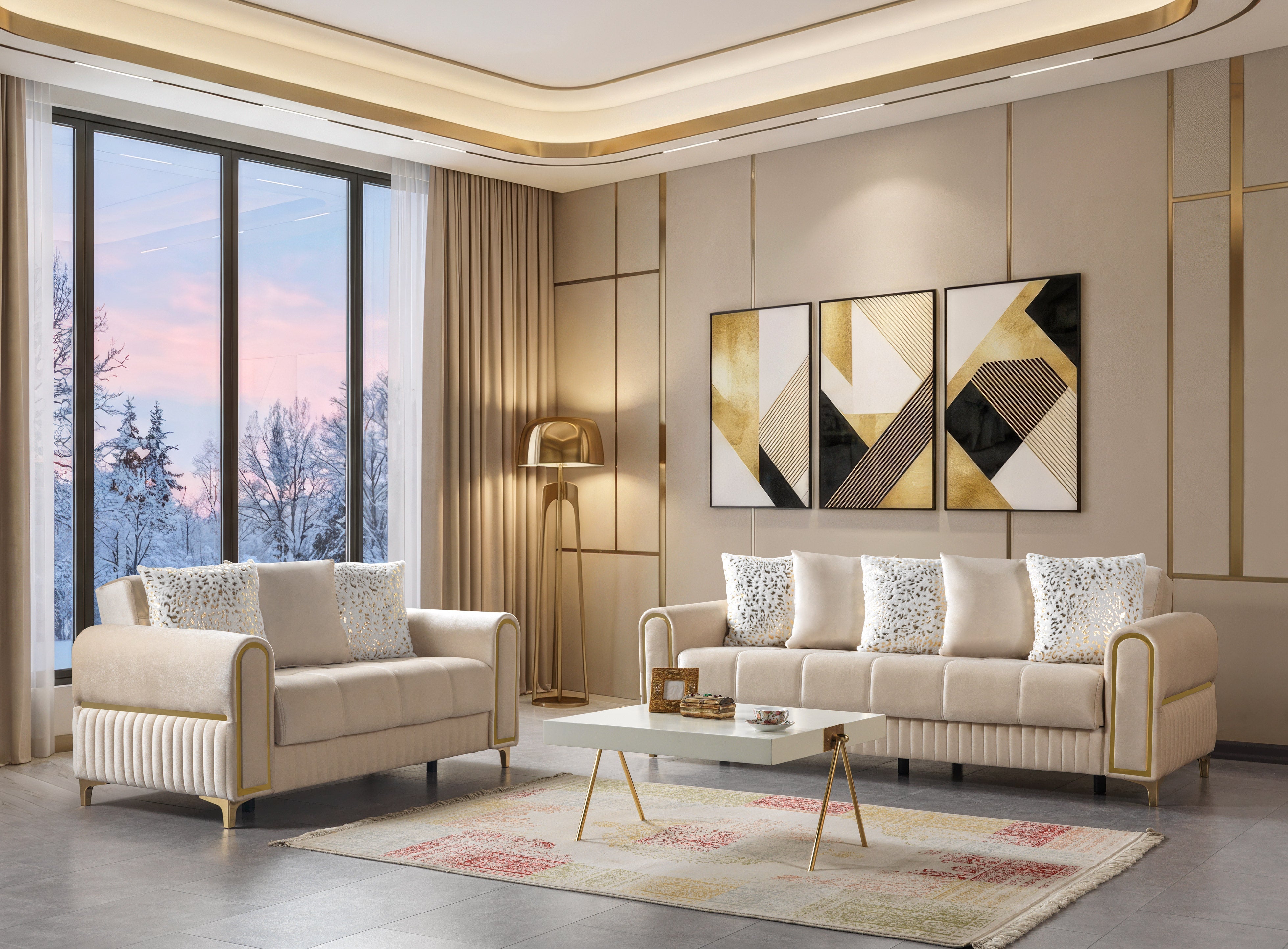 Sandra Ivory Velvet Sofa and Loveseat Set, view 2