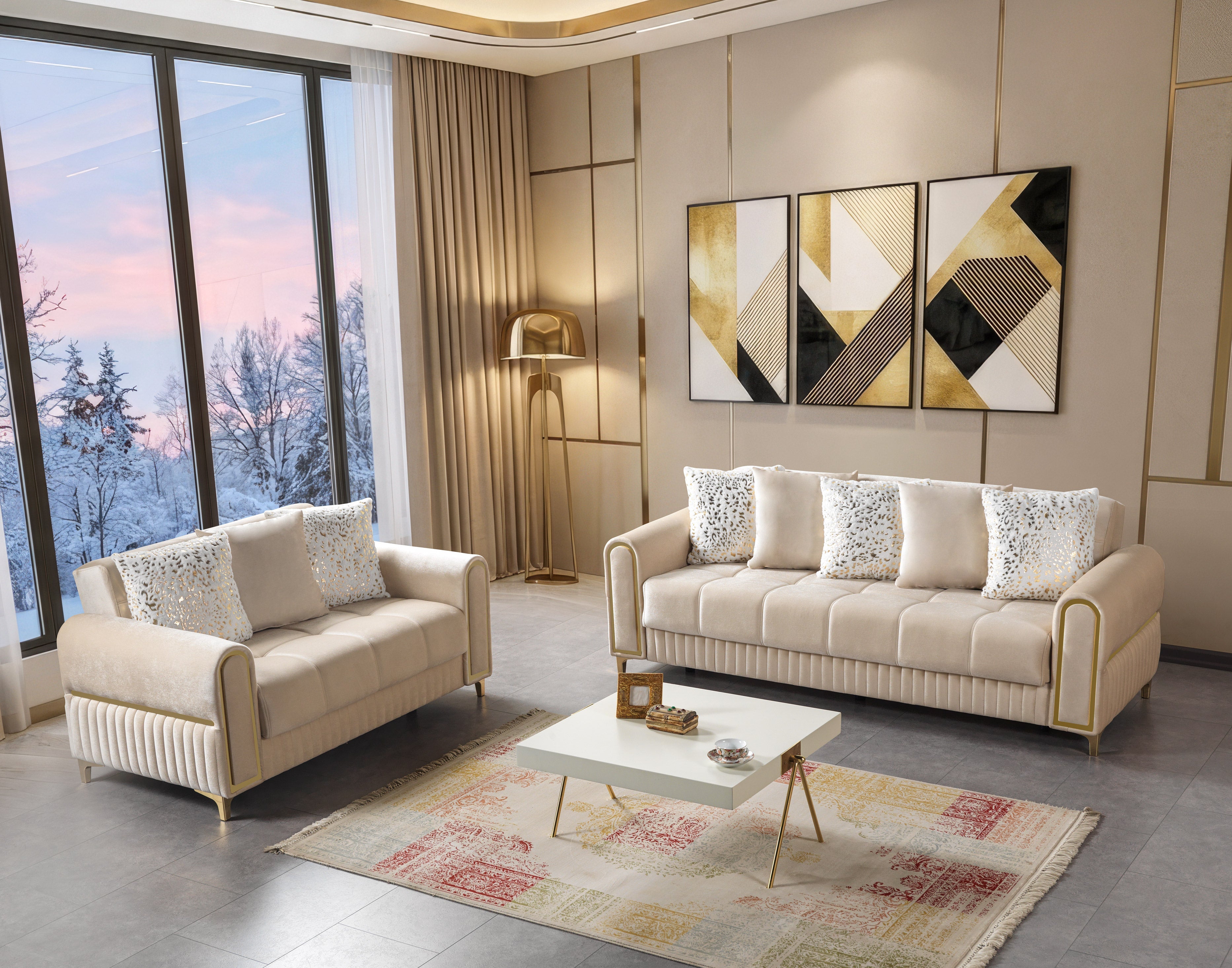 Sandra Ivory Velvet Sofa and Loveseat Set, view 3
