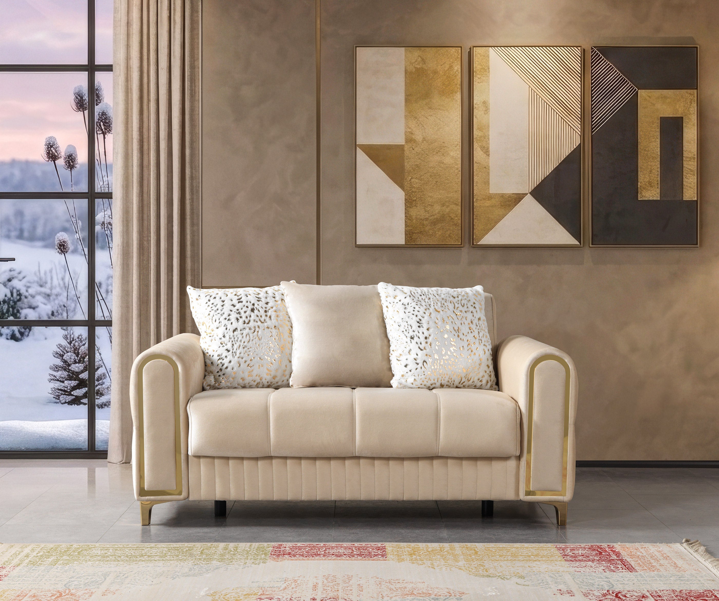 Sandra Ivory Velvet Sofa and Loveseat Set, view 6
