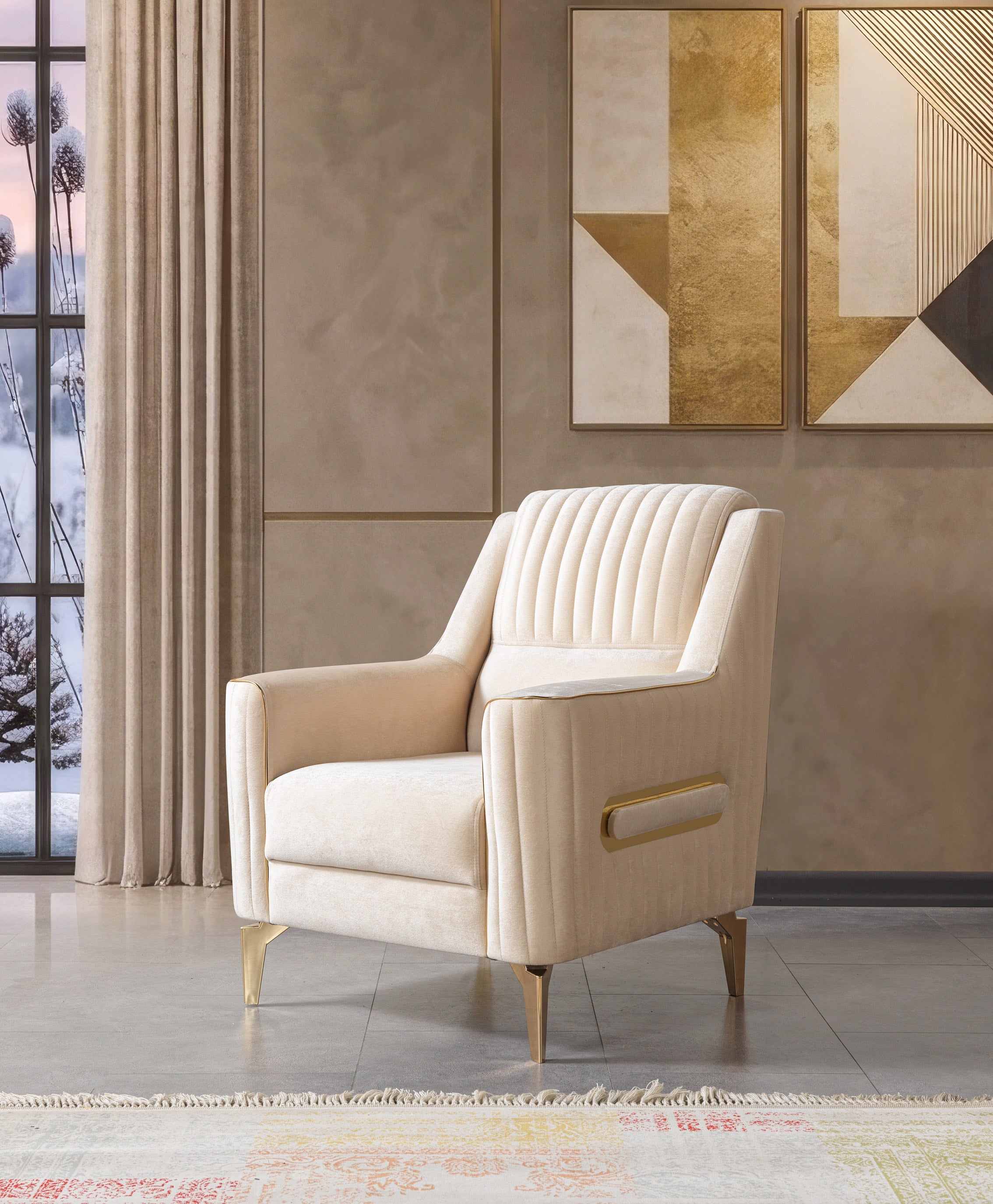 Sandra Ivory Velvet Chair, view 3