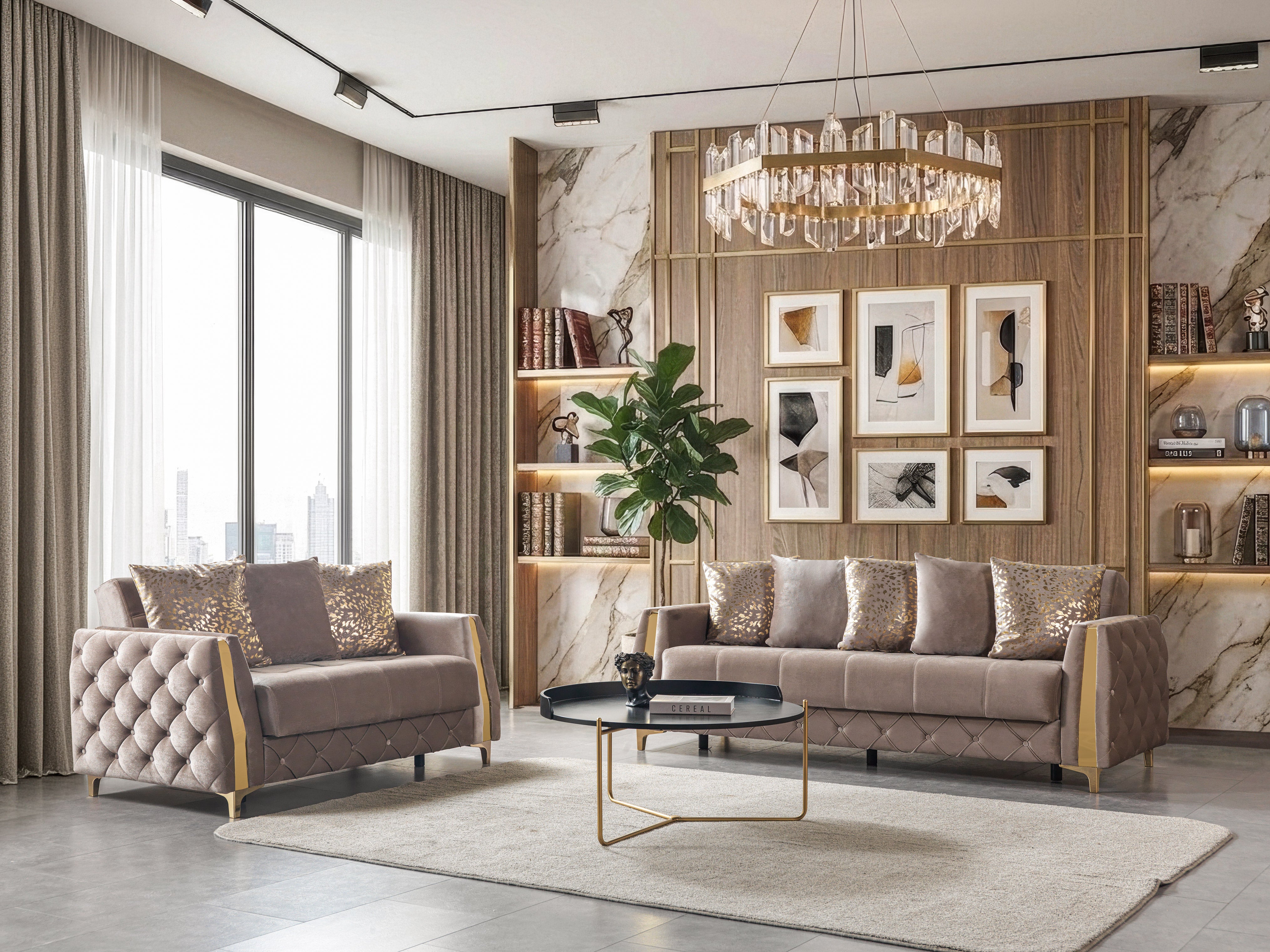 Florence Coffee Velvet Sofa and Loveseat Set, view 2