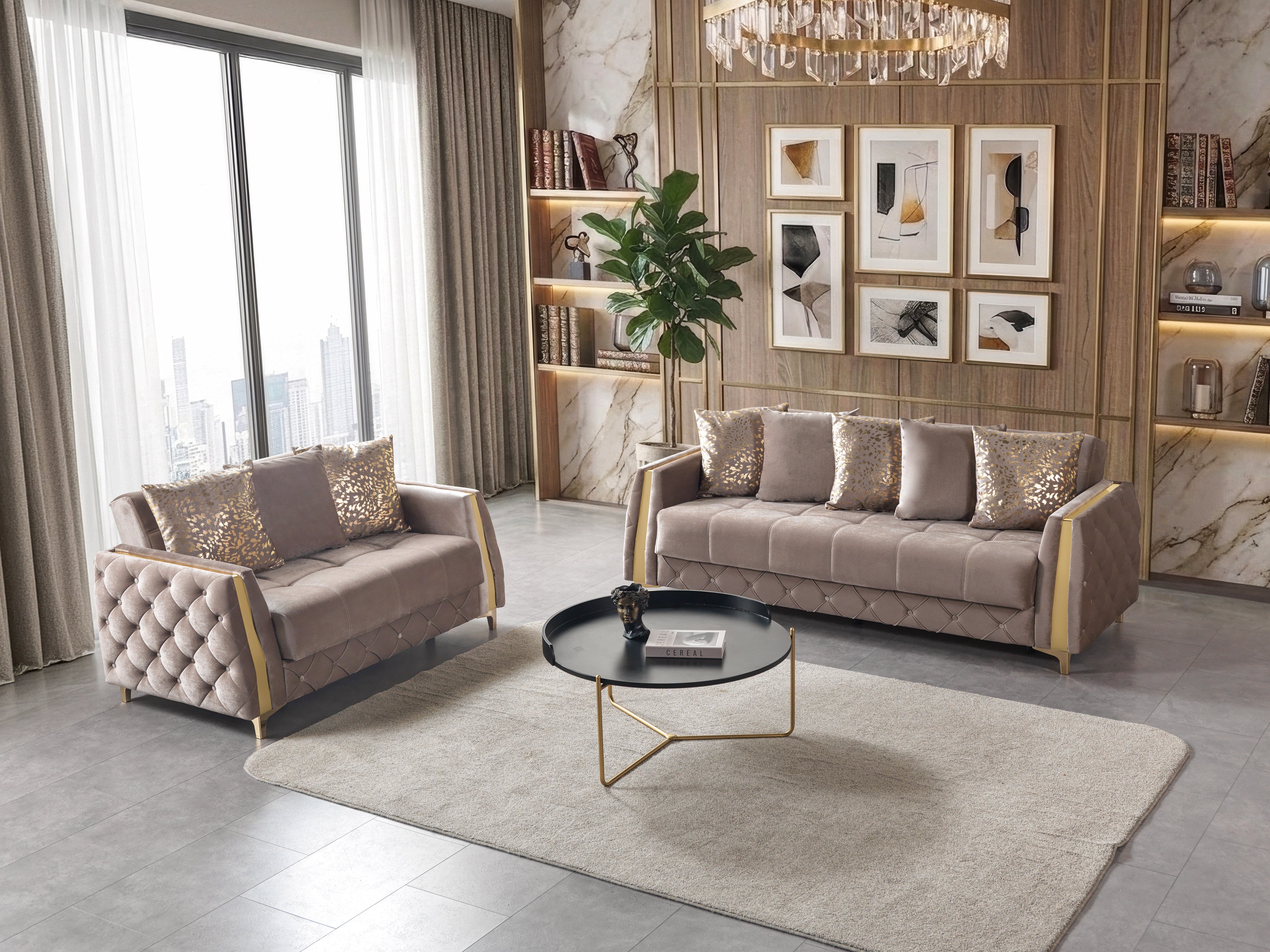 Florence Coffee Velvet Sofa and Loveseat Set, view 3