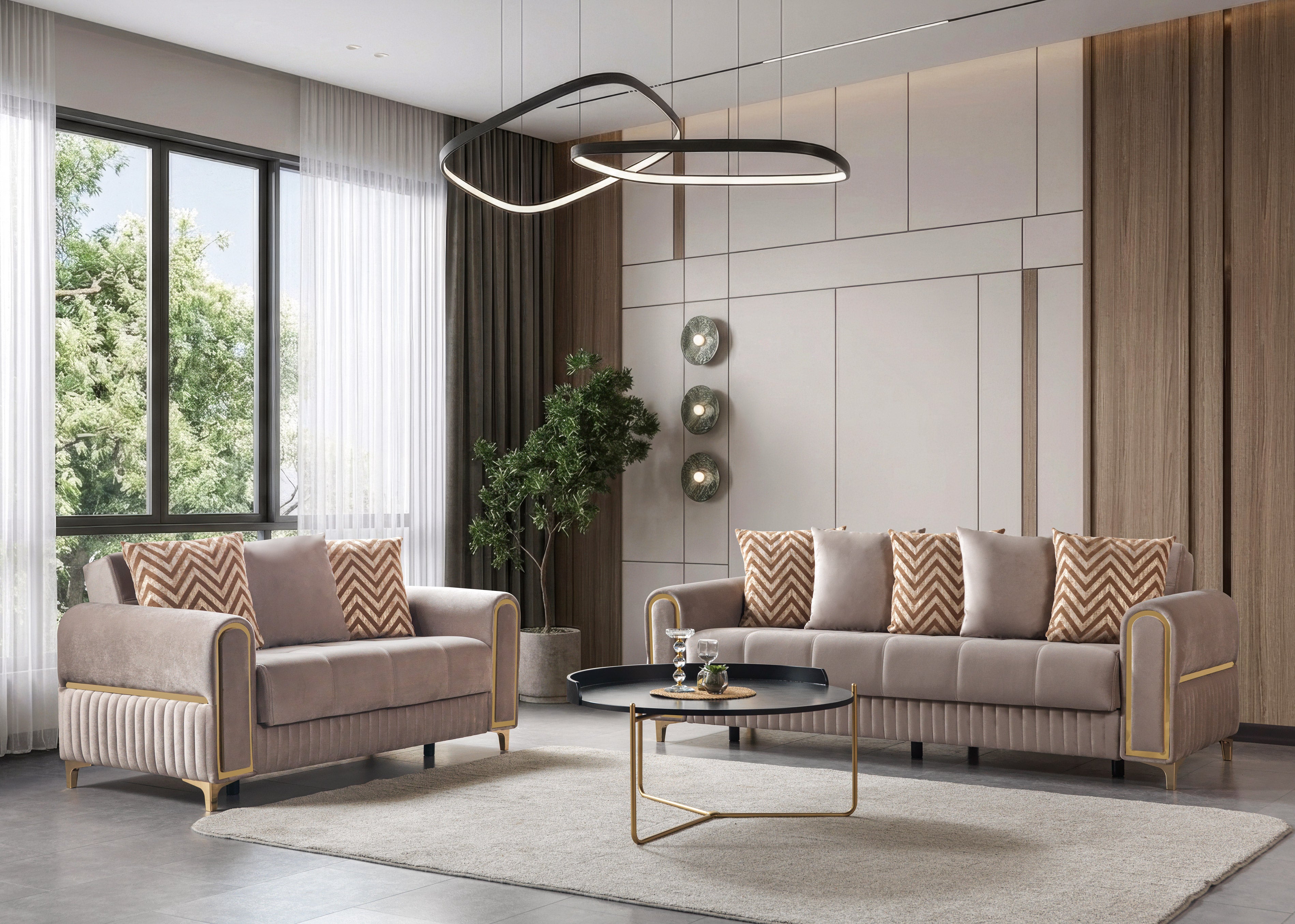 Sandra Coffee Velvet Sofa and Loveseat Set, view 2