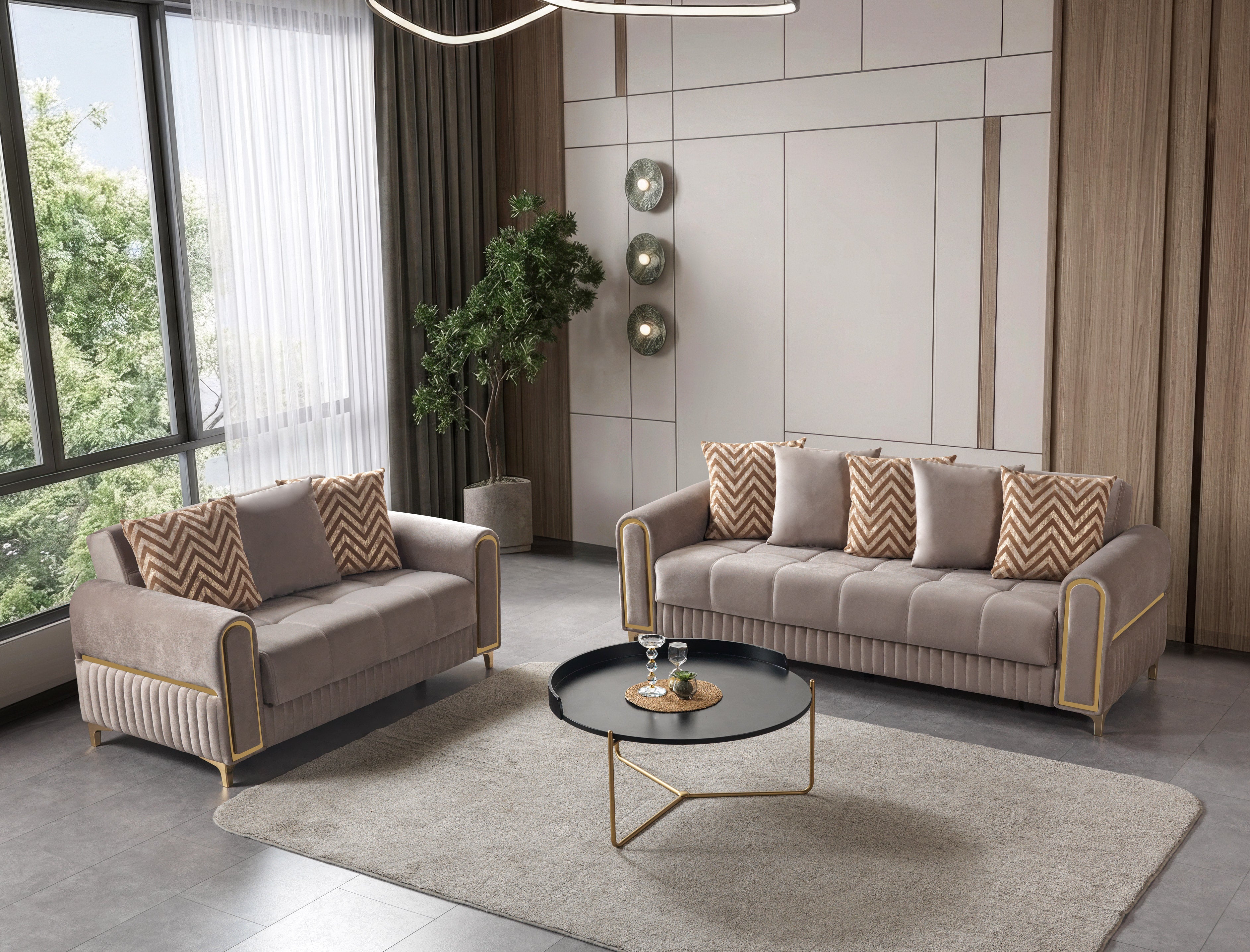 Sandra Coffee Velvet Sofa and Loveseat Set, view 3