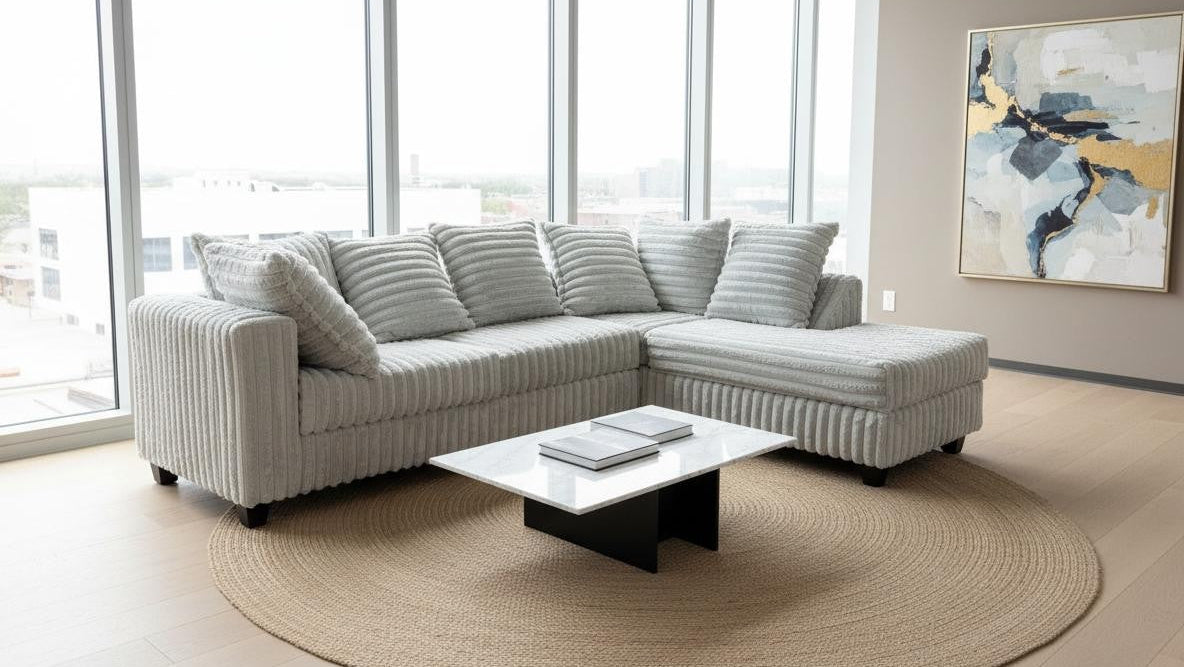 Gia Silver Corduroy Sectional with Chaise