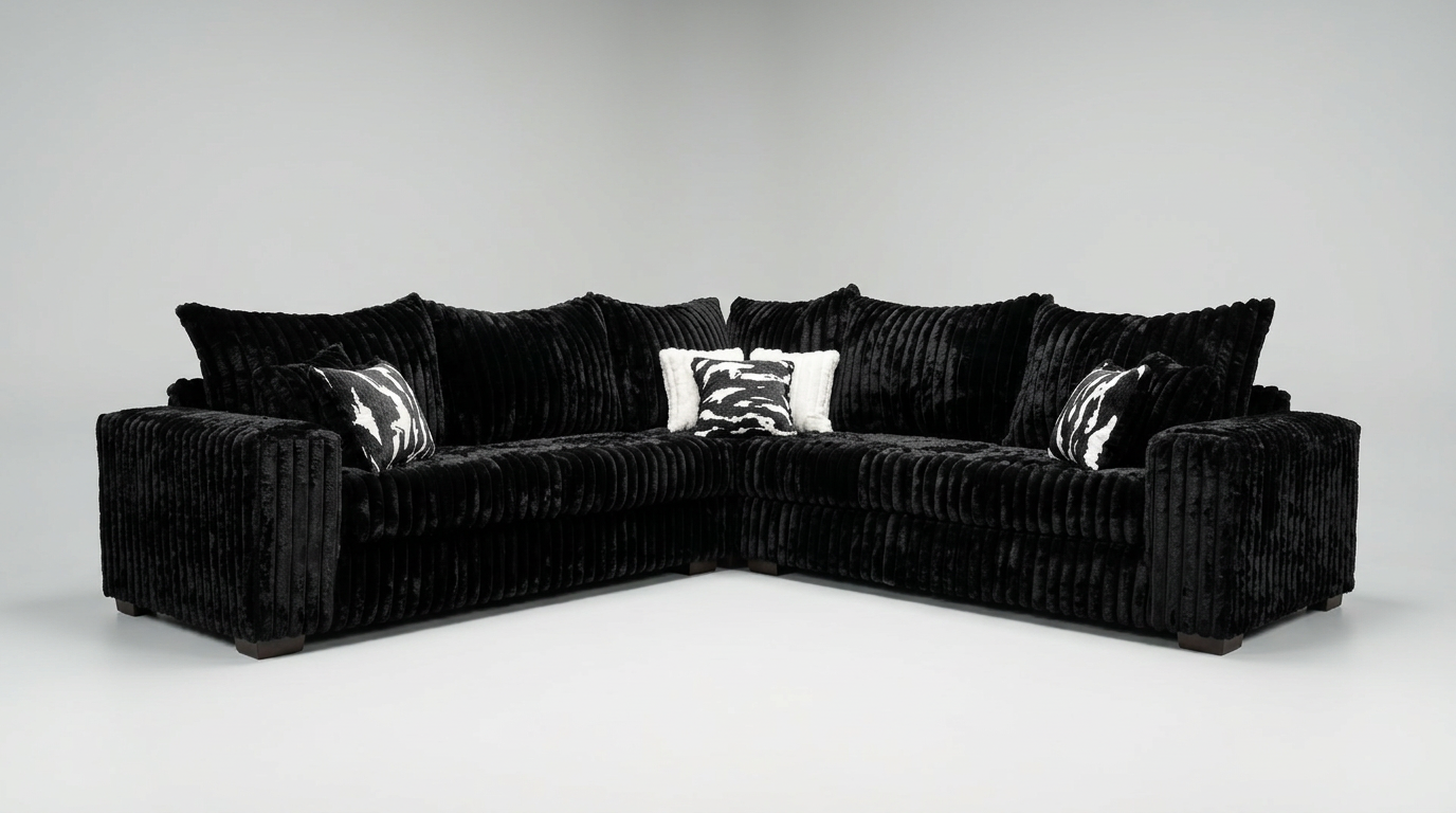 Noah Black Corduroy Corner Sectional, view 2