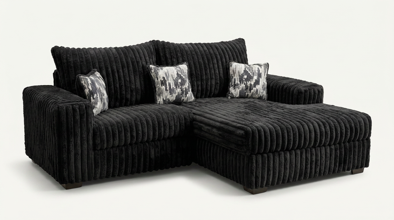 Nashville Black Corduroy Sectional with Chaise, view 3