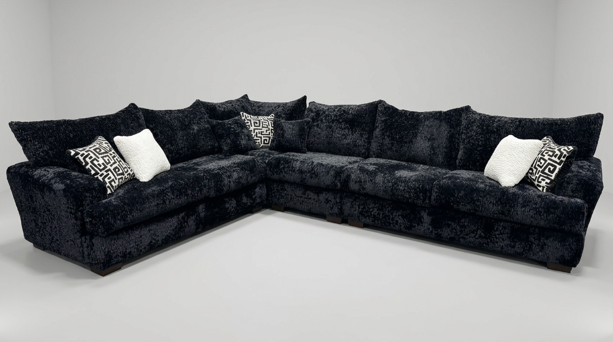 Rizz Black Plush 4-Piece Sectional, view 2