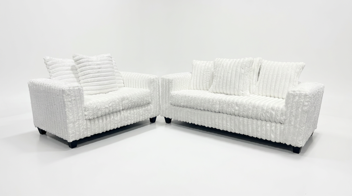 Gia White Corduroy Sofa and Loveseat Set, view 2