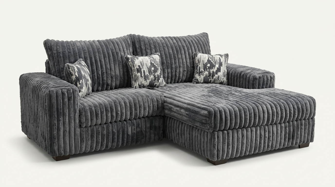 Nashville Gray Corduroy Sectional with Chaise, view 2