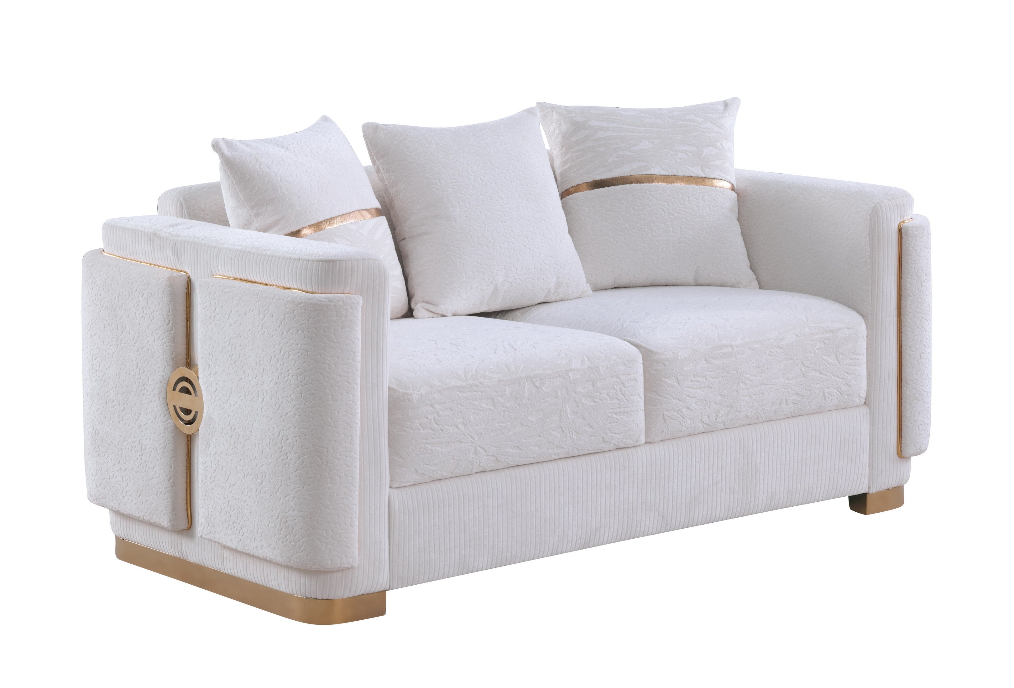 Capri White Sofa and Loveseat Set with Gold Accents, view 4